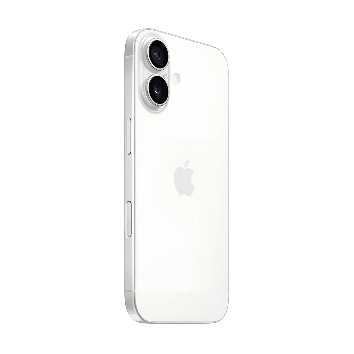 Ein weißes iPhone mit zwei Kameras und einem Apple-Logo auf der Rückseite.