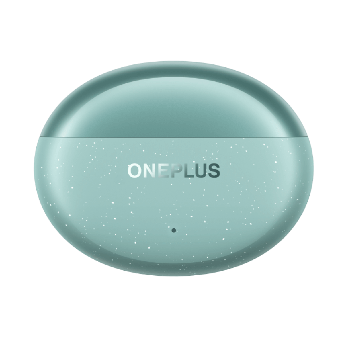 Ein teal OnePlus-Kopfhörergehäuse mit gesprenkeltem Finish und OnePlus-Logo.