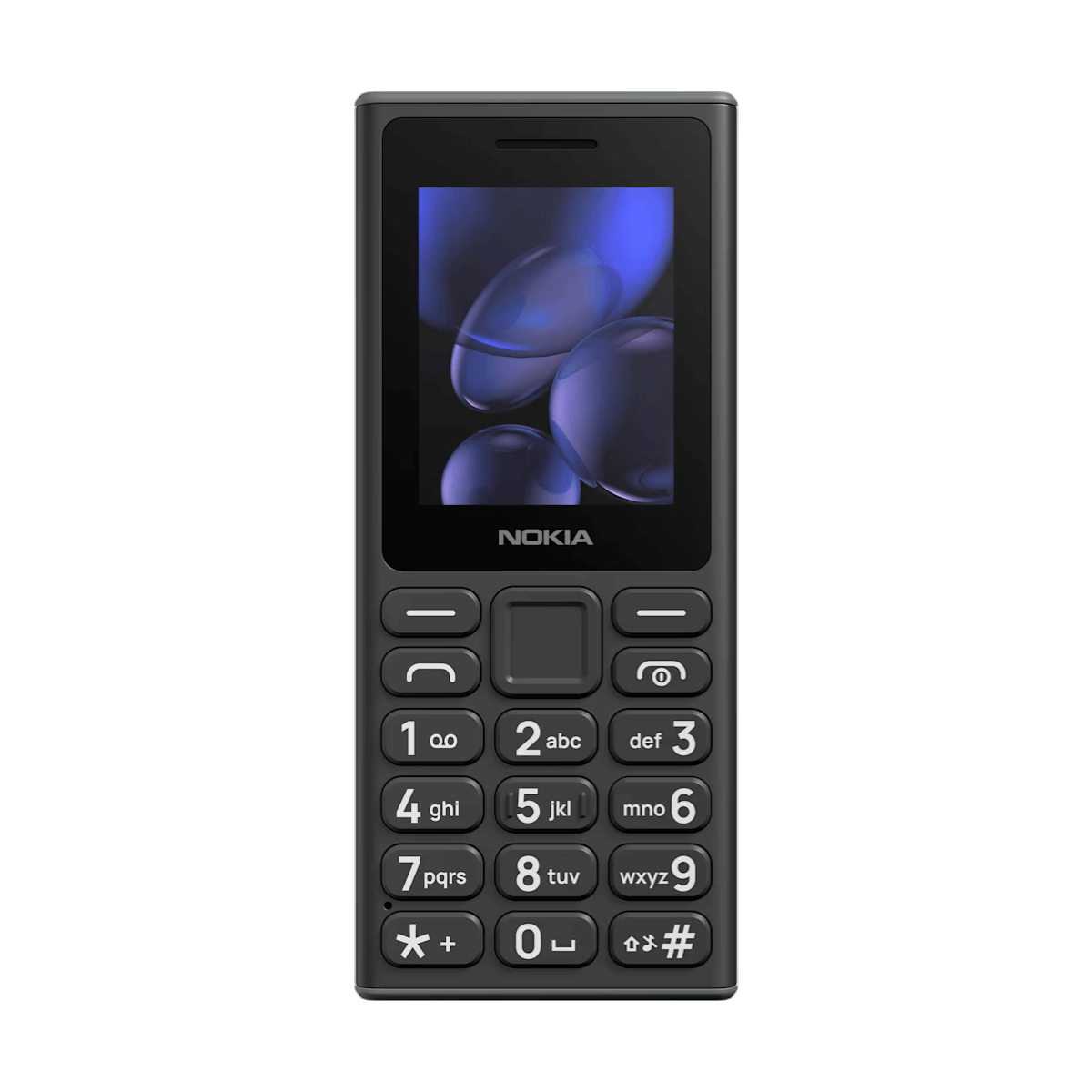Czarny telefon Nokia z kolorowym ekranem i klawiaturą.