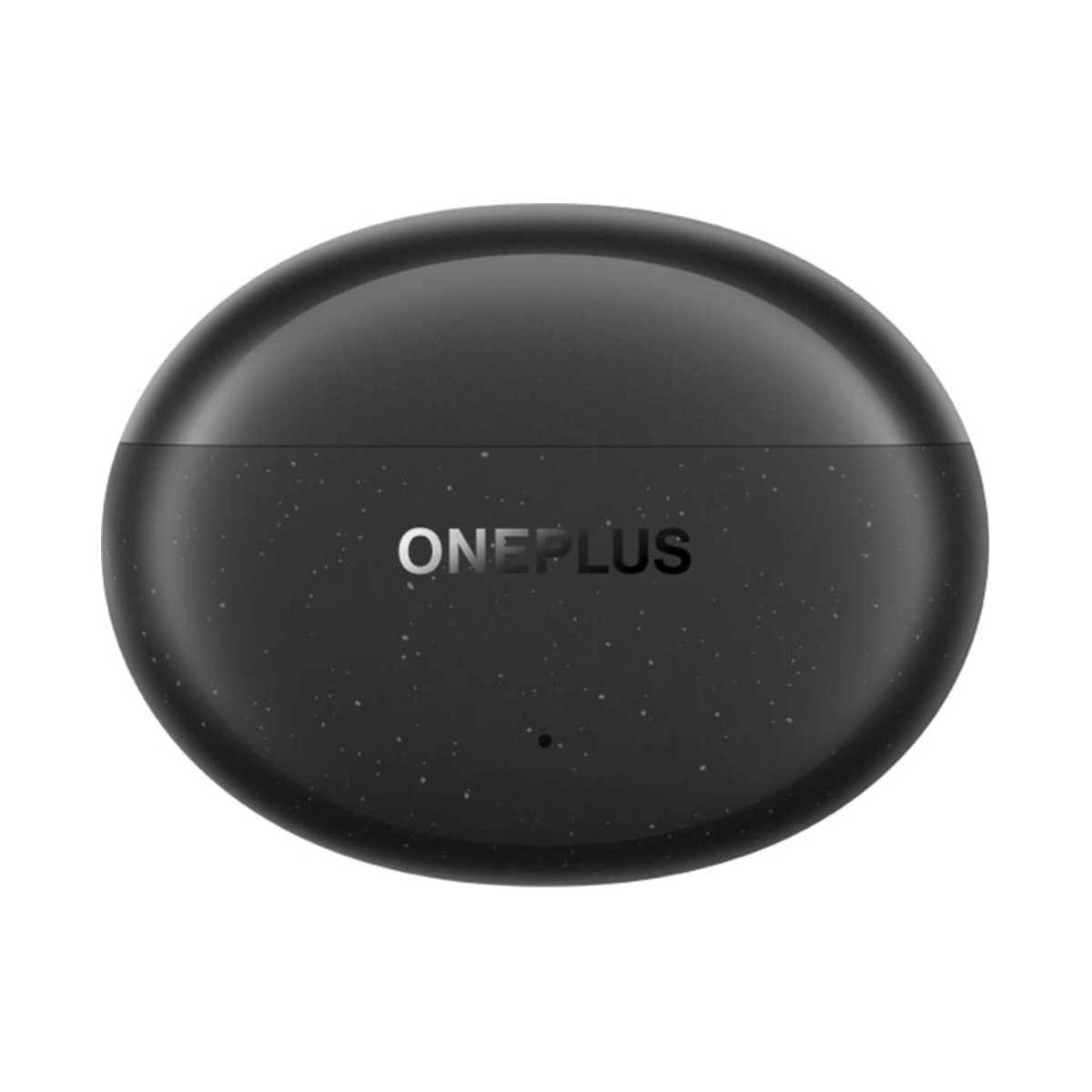 Schwarzes, glänzendes OnePlus-Ladecase mit Sternenmuster und Logo.