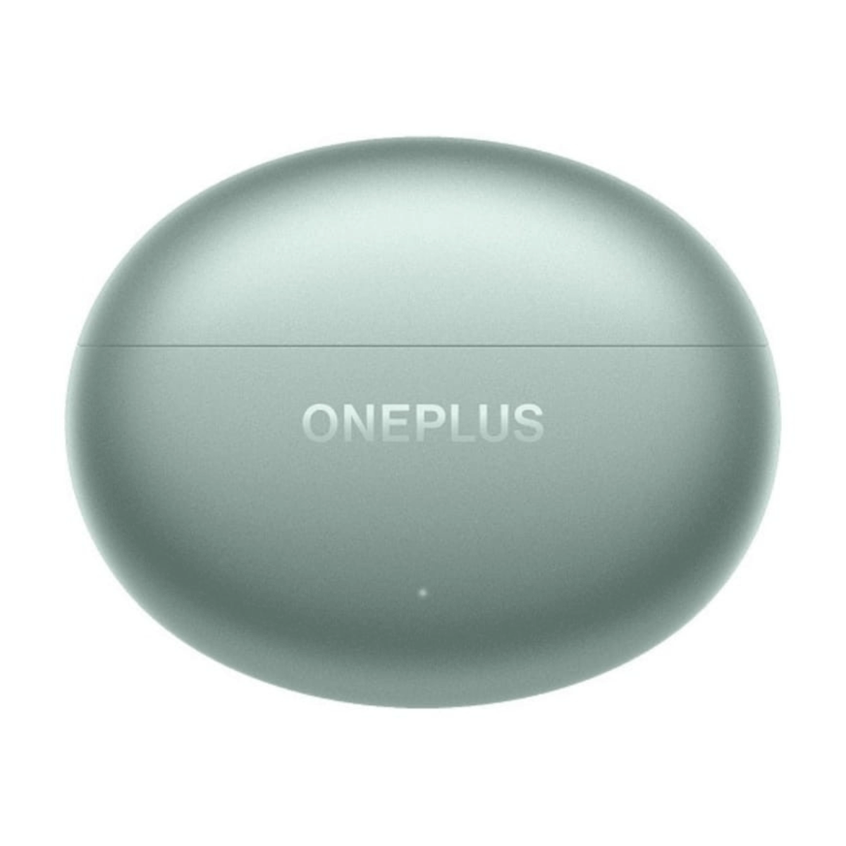 OnePlus logosuna sahip, kapalı, nane yeşili kablosuz kulaklık şarj kutusu.