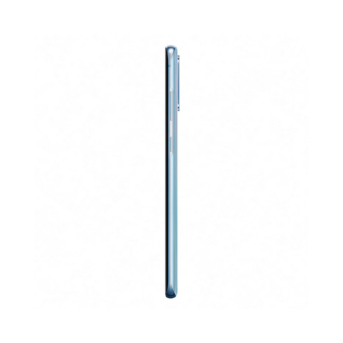 Uno smartphone sottile, azzurro, mostrato di profilo su sfondo bianco.