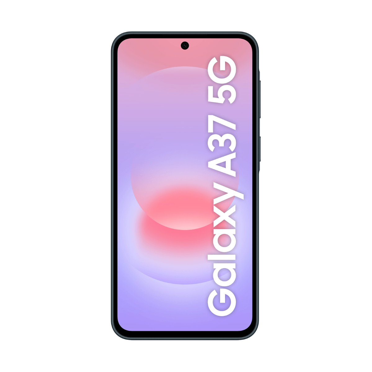 Ein dunkles Smartphone mit dem Text "Galaxy A37 5G" auf dem Bildschirm.