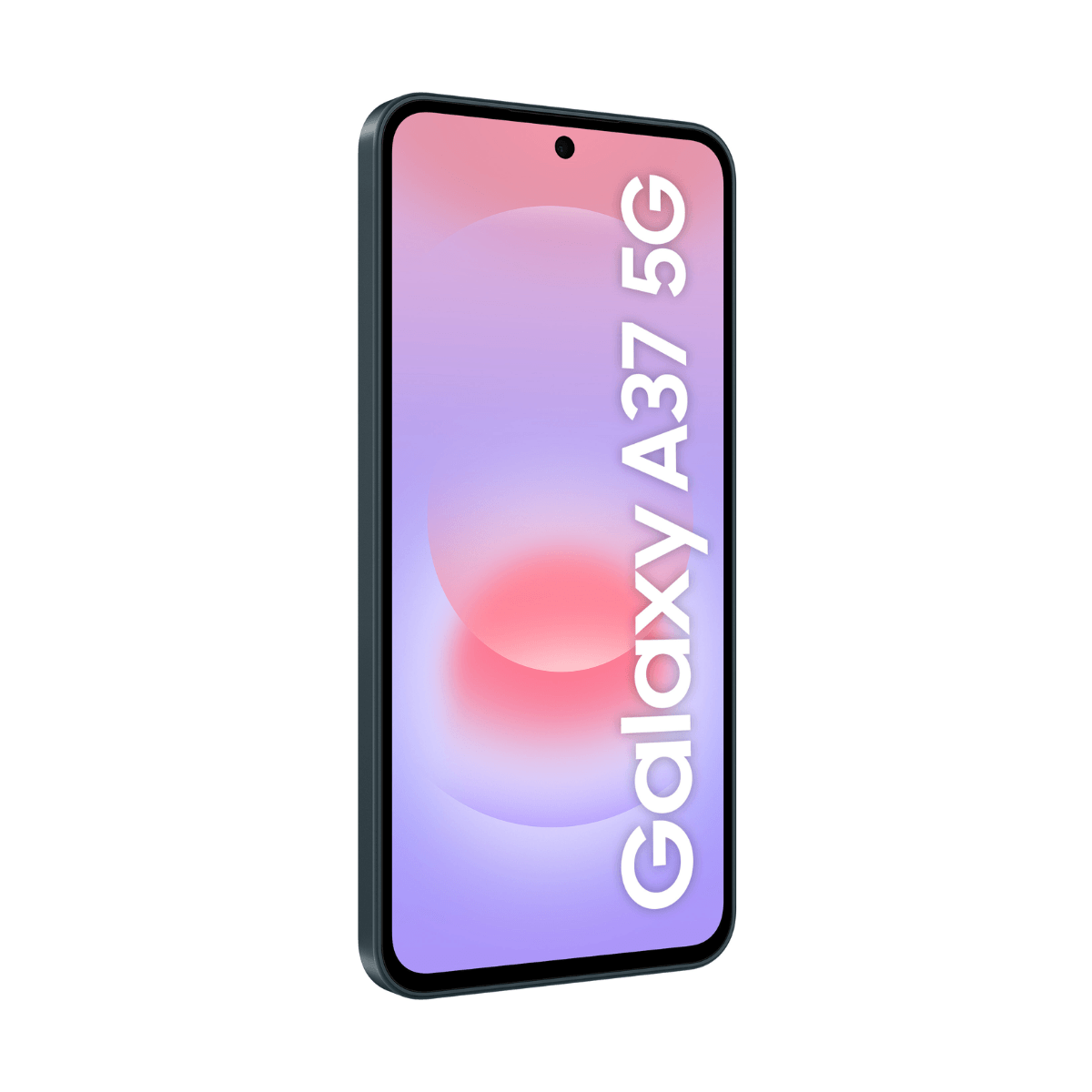 Un smartphone sombre avec le texte Galaxy A37 5G à l'écran.
