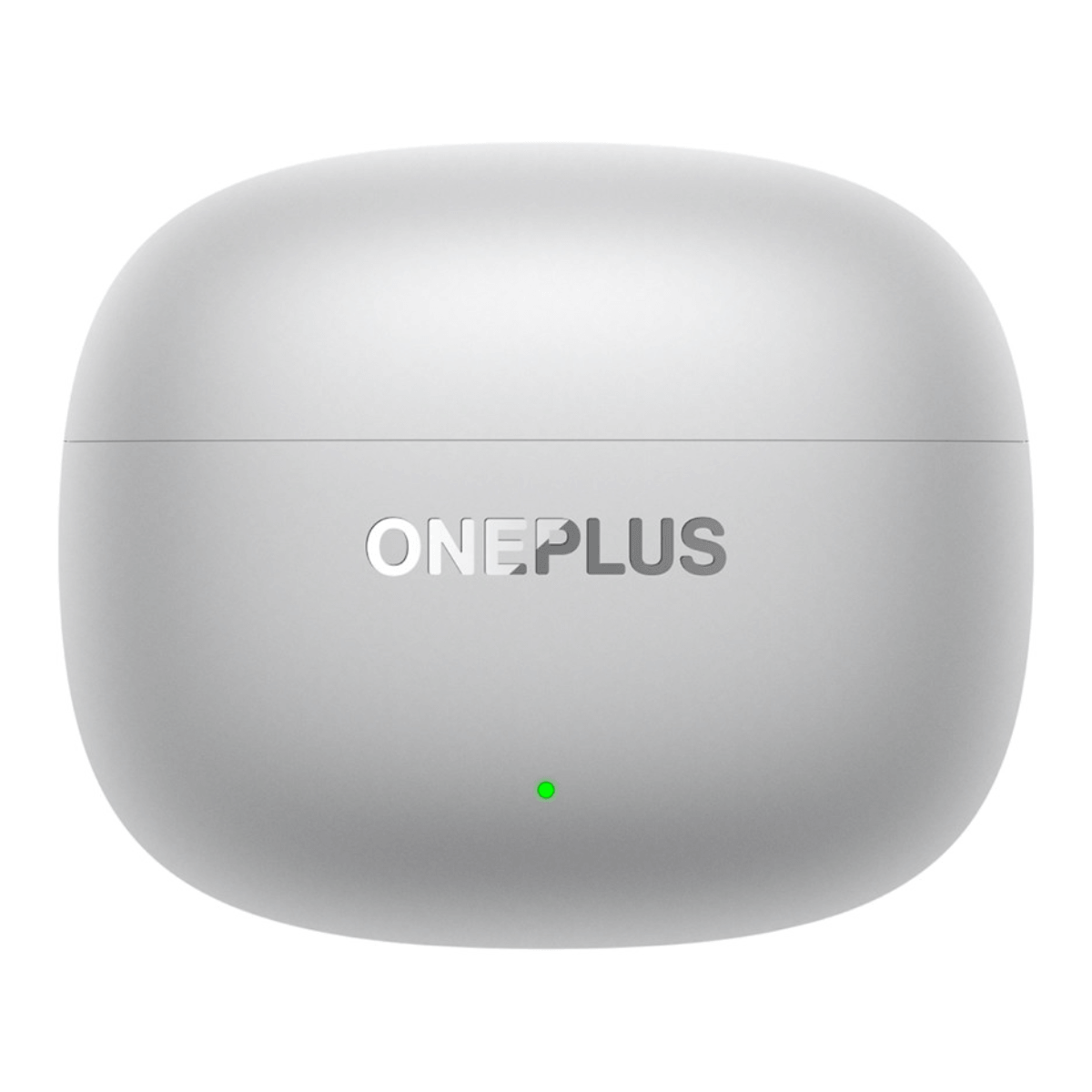 Ein weißes OnePlus Ladecase mit grünem LED-Licht und dem OnePlus-Logo.