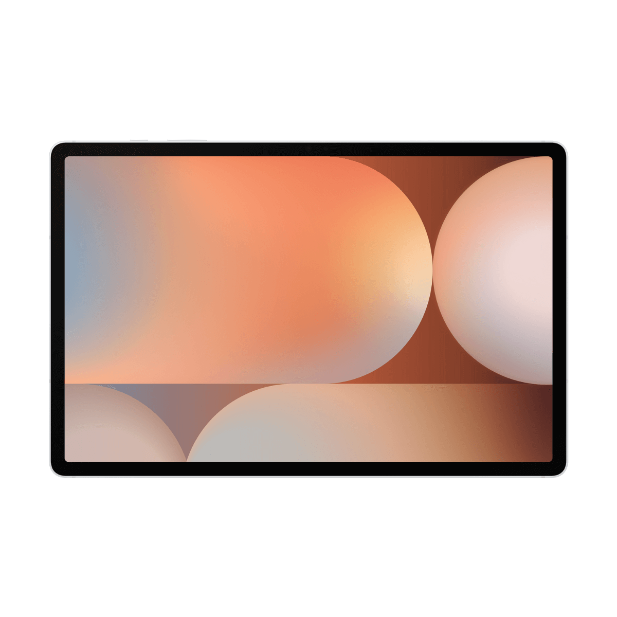 Tablet z abstrakcyjnym tłem kół w kolorze pomarańczowym, różowym i niebieskim.
