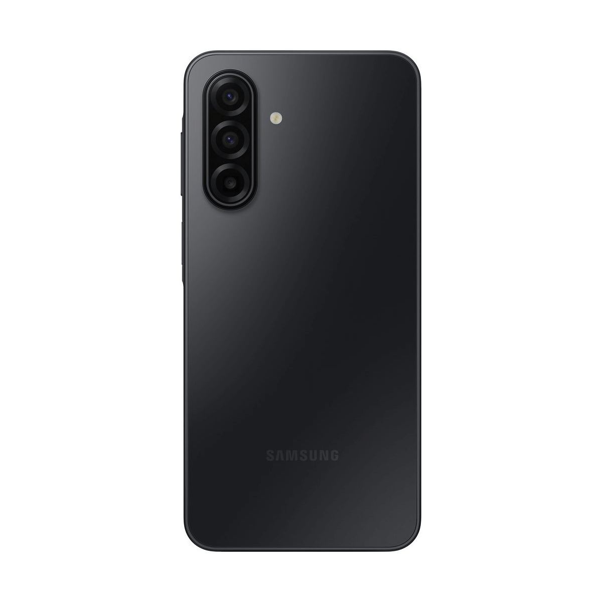 Tył czarnego smartfona Samsung z trzema obiektywami i lampą błyskową.