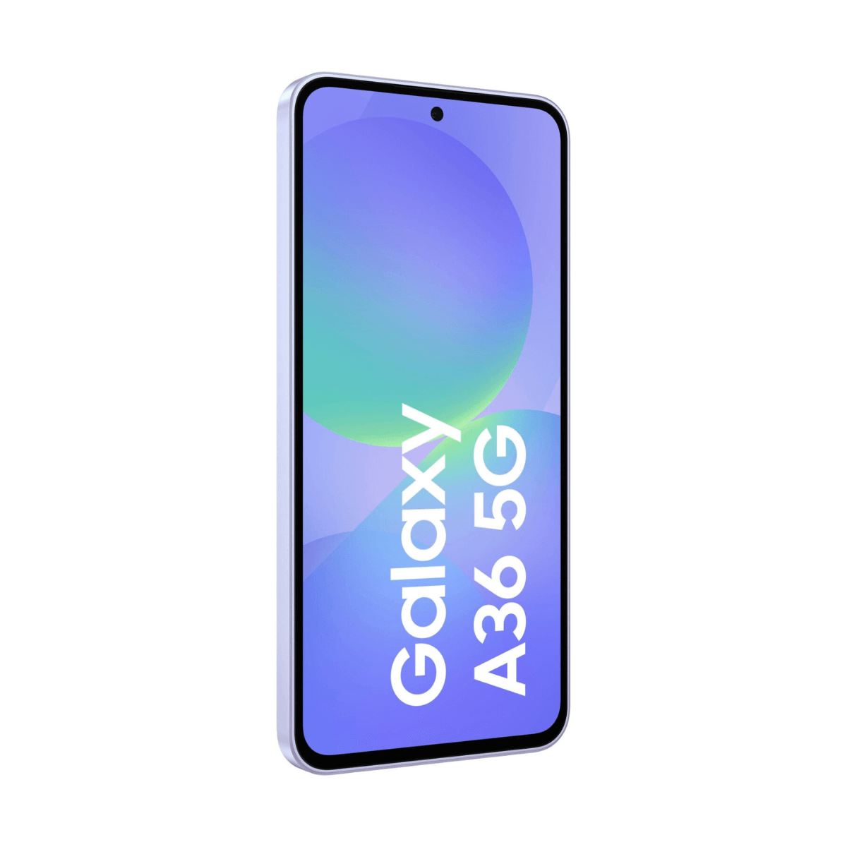 Un smartphone élégant avec un fond violet affichant 'Galaxy A36 5G'.