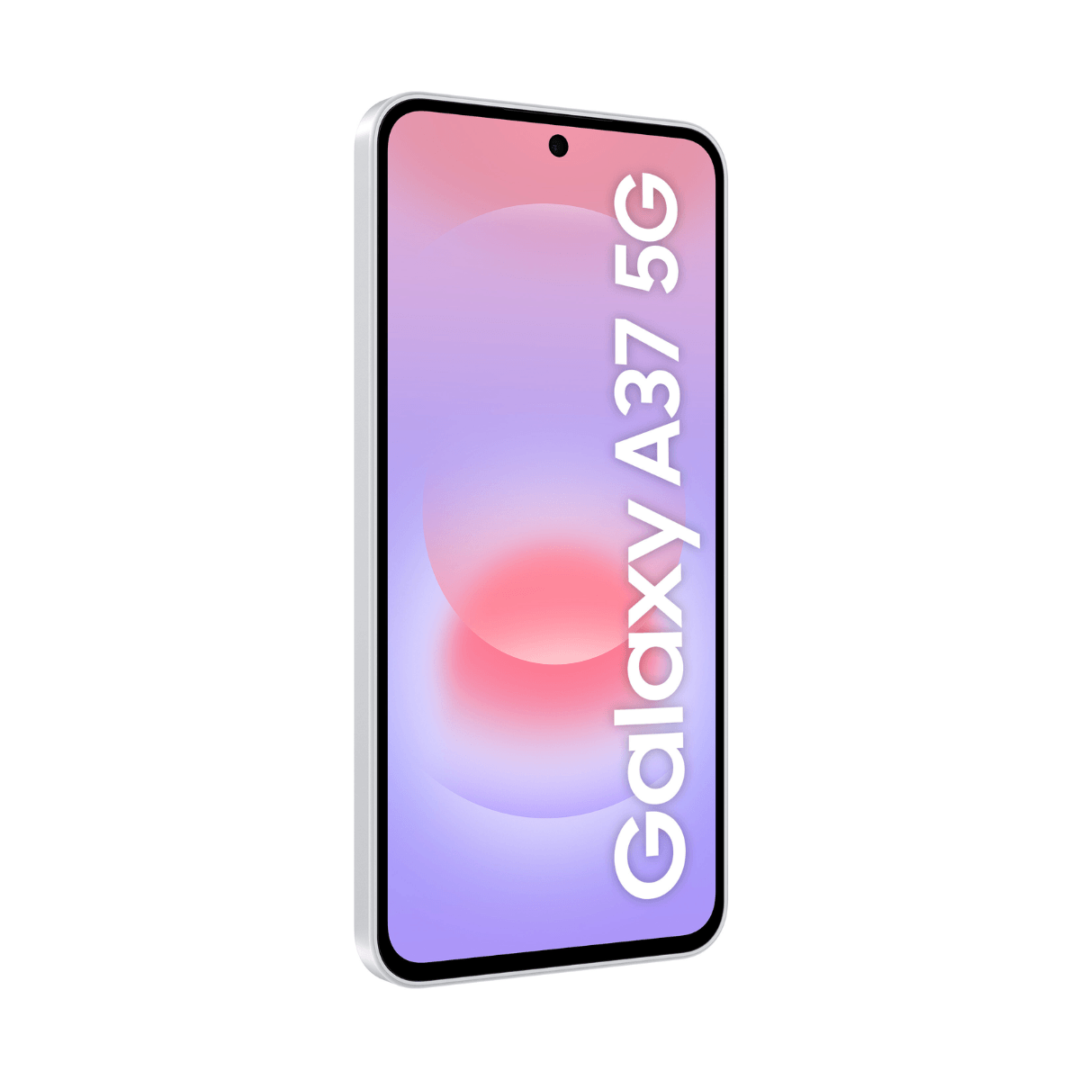 Un smartphone Samsung Galaxy A37 5G avec un dégradé violet et rose sur son écran.