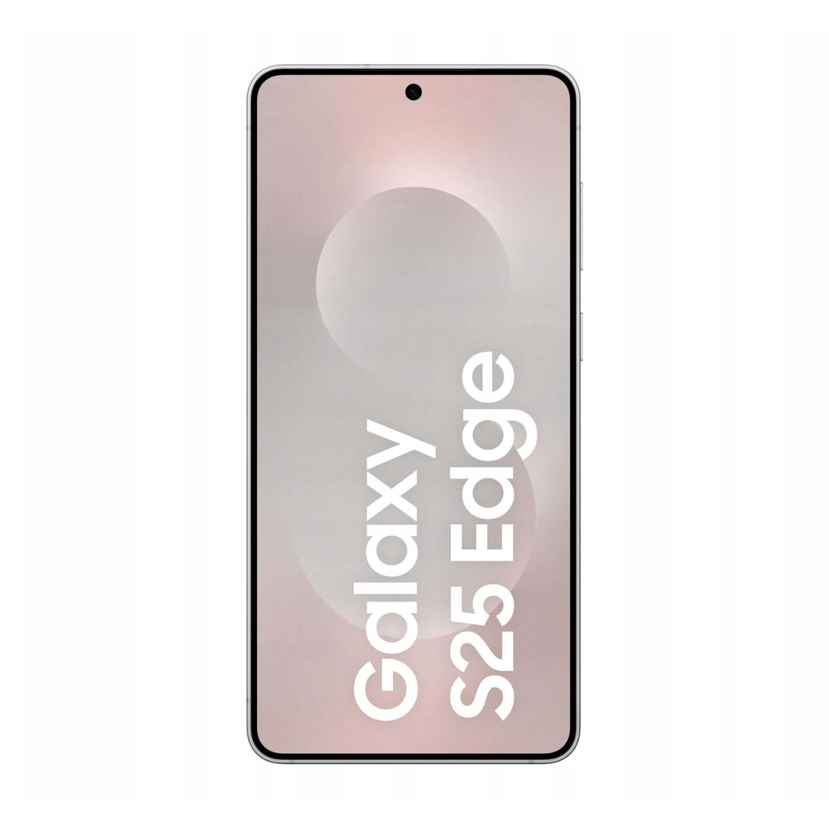 Een zilveren smartphone met de tekst 'Galaxy S25 Edge' op het scherm.