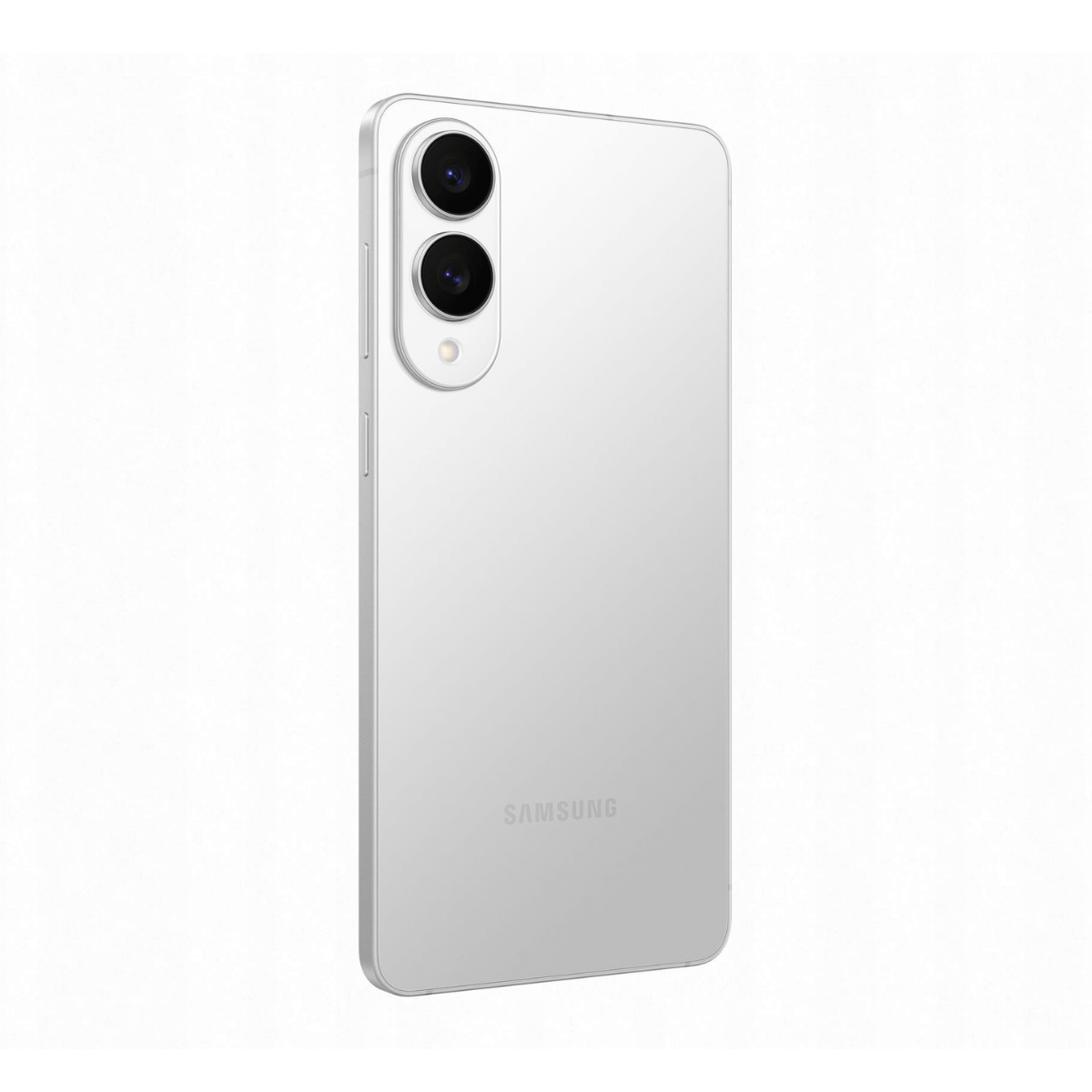 Biały smartfon Samsung z dwoma obiektywami aparatu, widziany od tyłu.