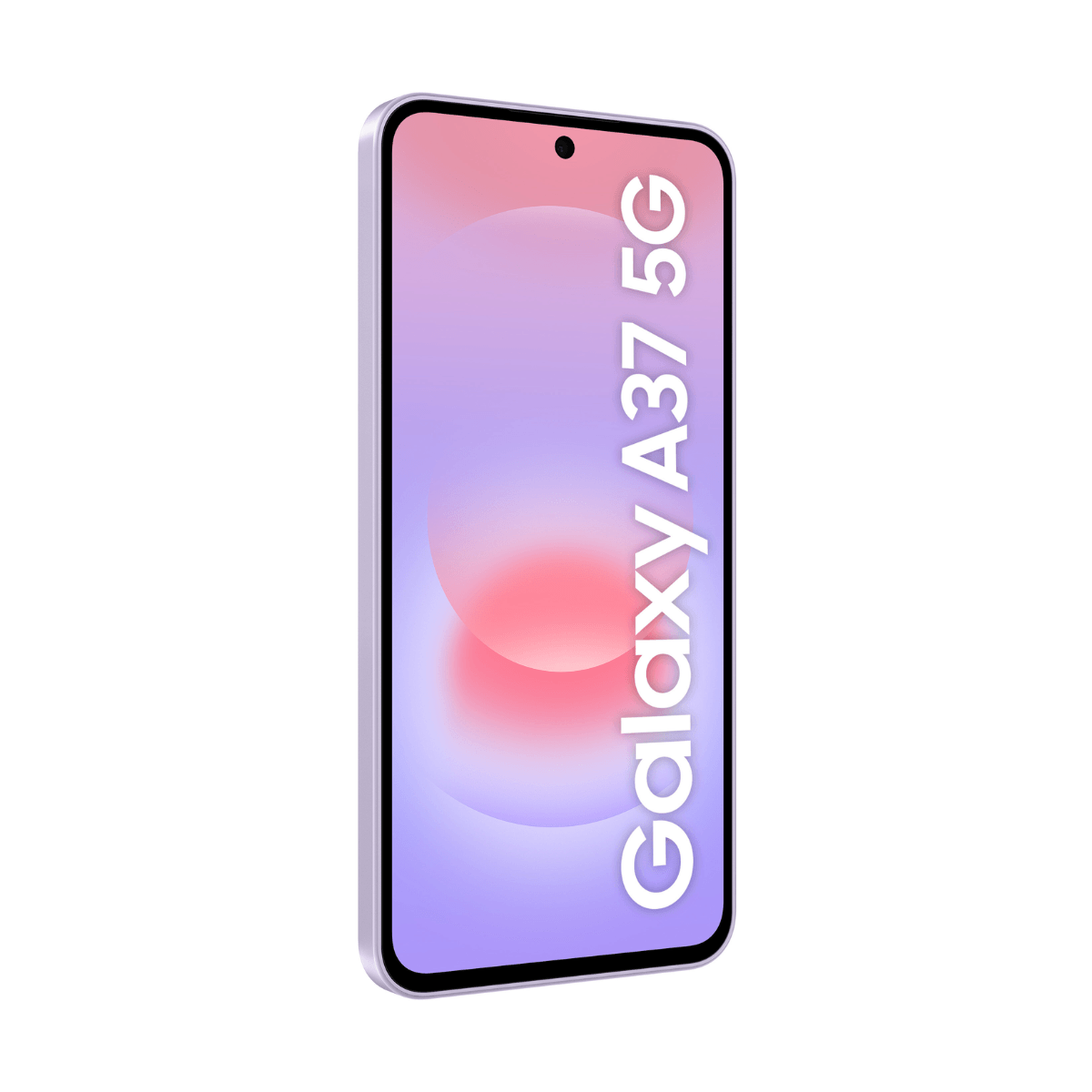 Ein lila Samsung Galaxy A37 5G Smartphone mit einem Farbverlauf auf dem Bildschirm.