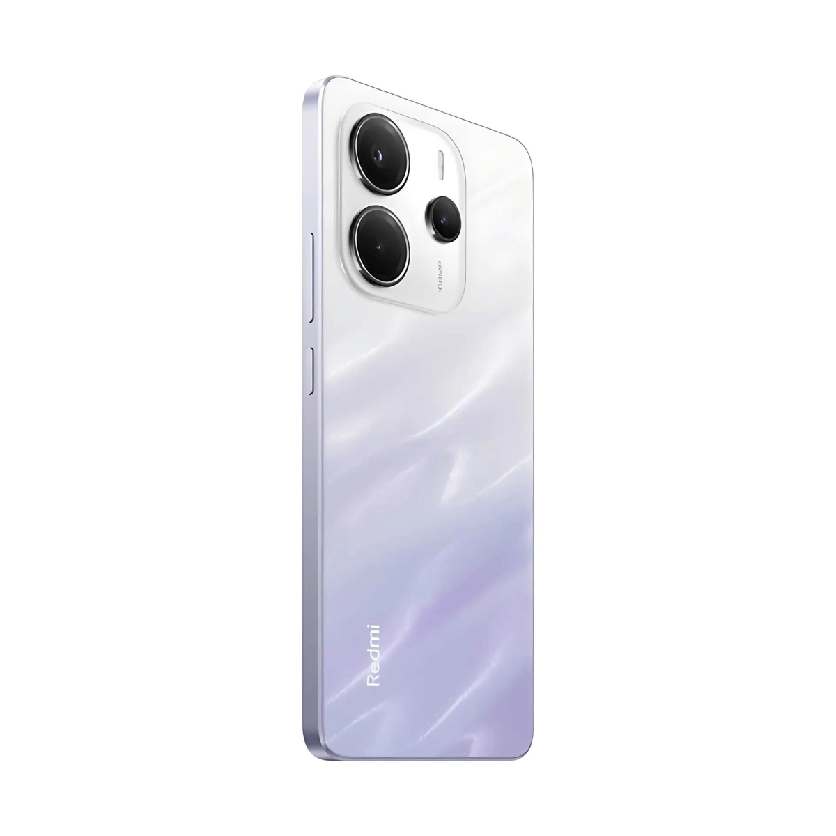 Elegancki, biało-fioletowy smartfon z trzema aparatami z tyłu.