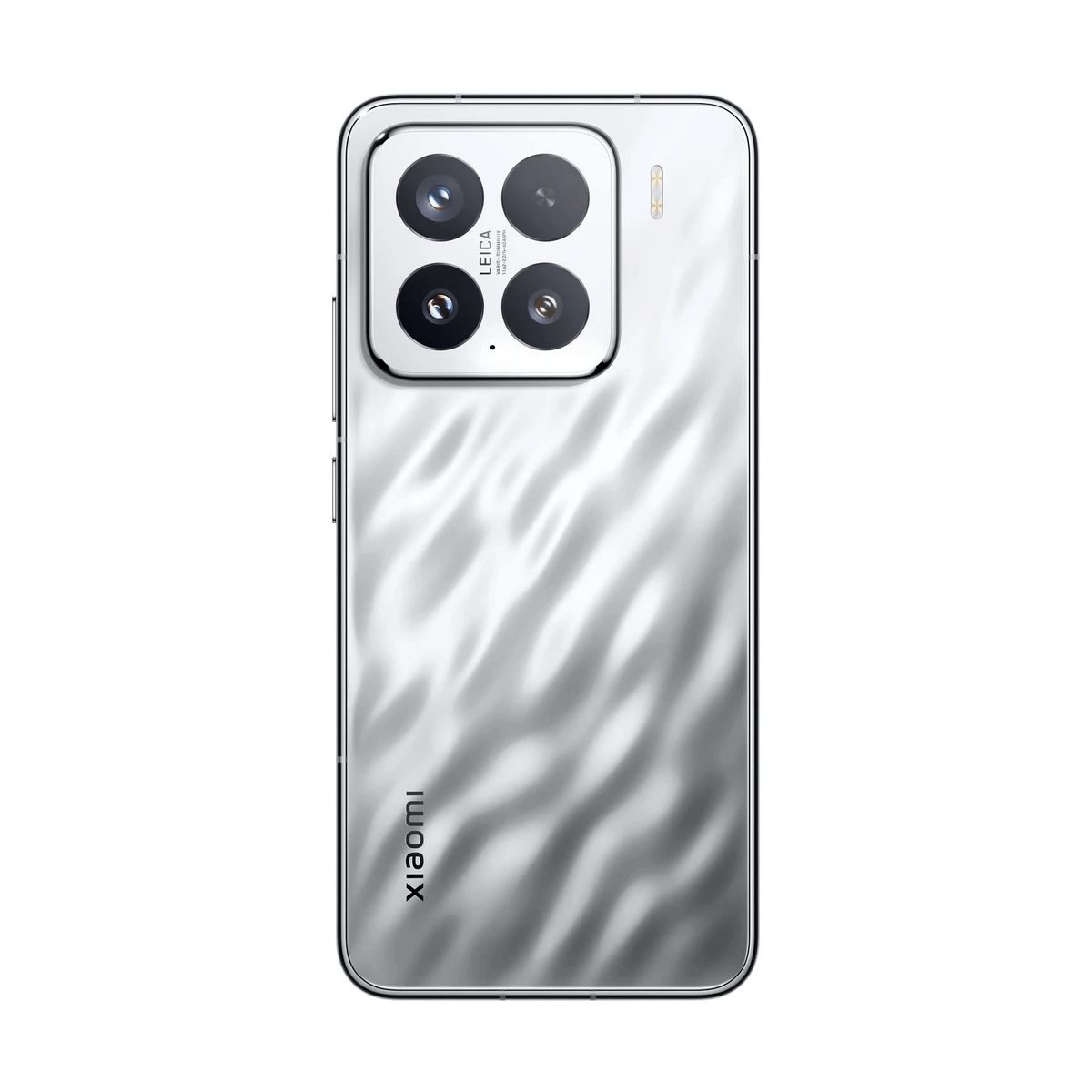 Tył białego smartfona z aparatami Leica i logo Xiaomi.