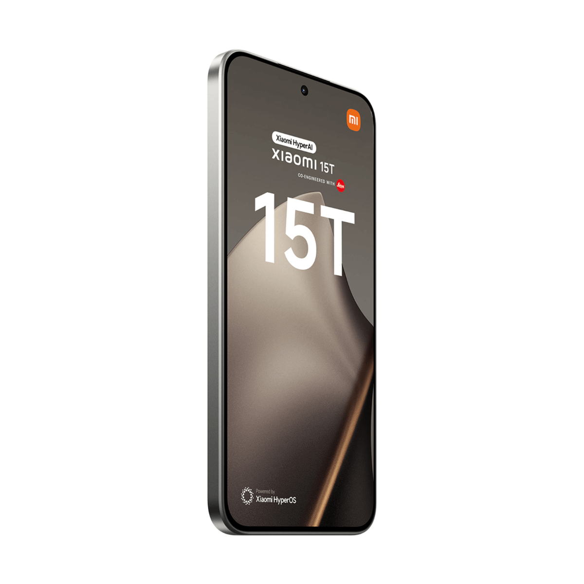 Een Xiaomi 15T smartphone, mede ontworpen met Leica, op witte achtergrond.