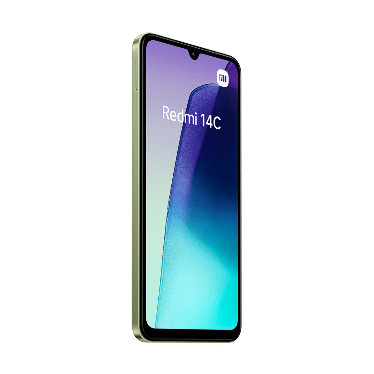 Un smartphone verde claro con el texto "Redmi 14C" en la pantalla.
