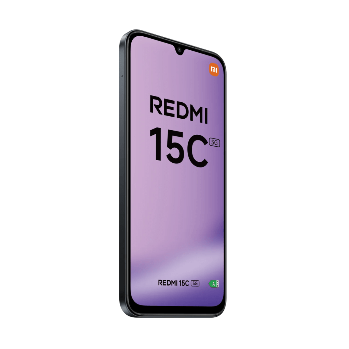 Smartphone Redmi 15C 5G con logo Xiaomi sobre fondo morado.