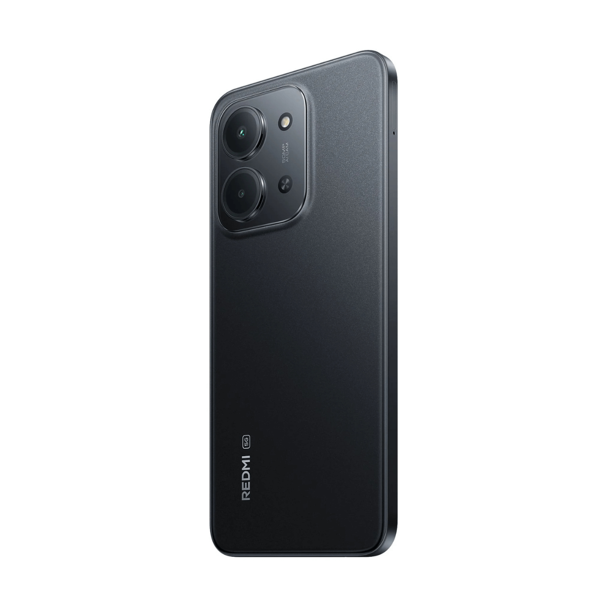 Czarny smartfon z podwójnym aparatem i logo "Redmi 5G" z tyłu.
