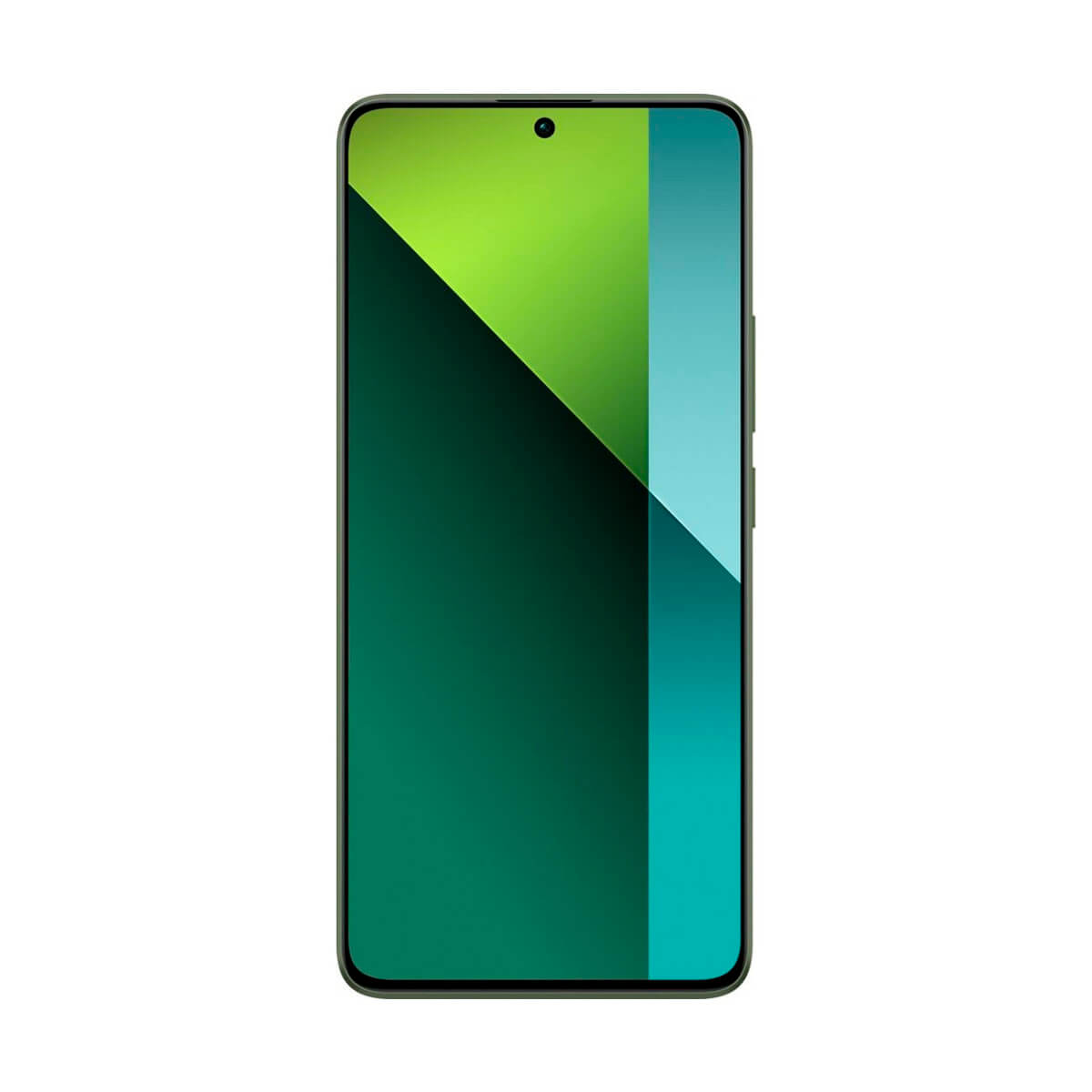 Elegancki smartfon z zielonym abstrakcyjnym tłem i aparatem typu punch-hole.
