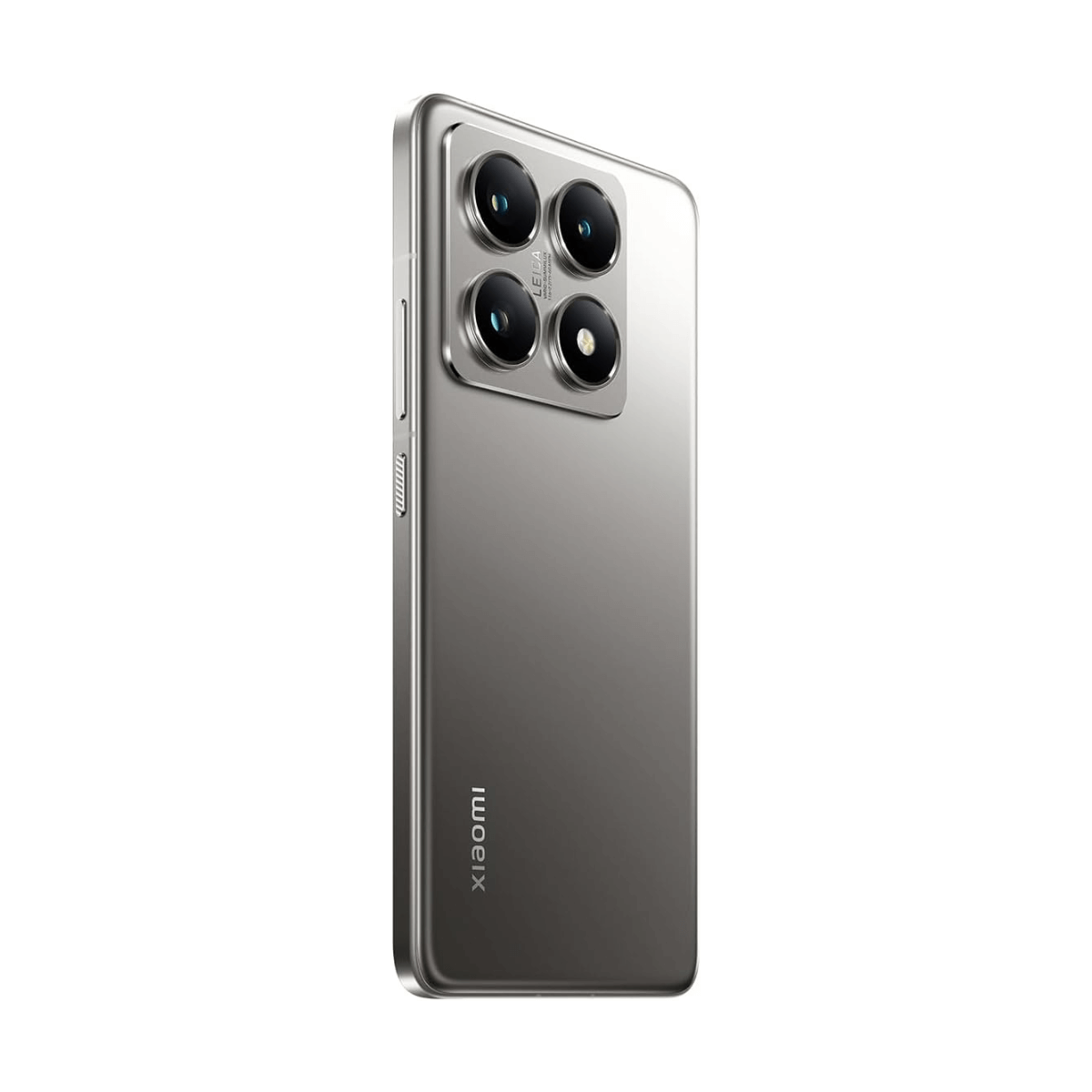 Srebrny smartfon Xiaomi z poczwórnym aparatem i oznaczeniem Leica.