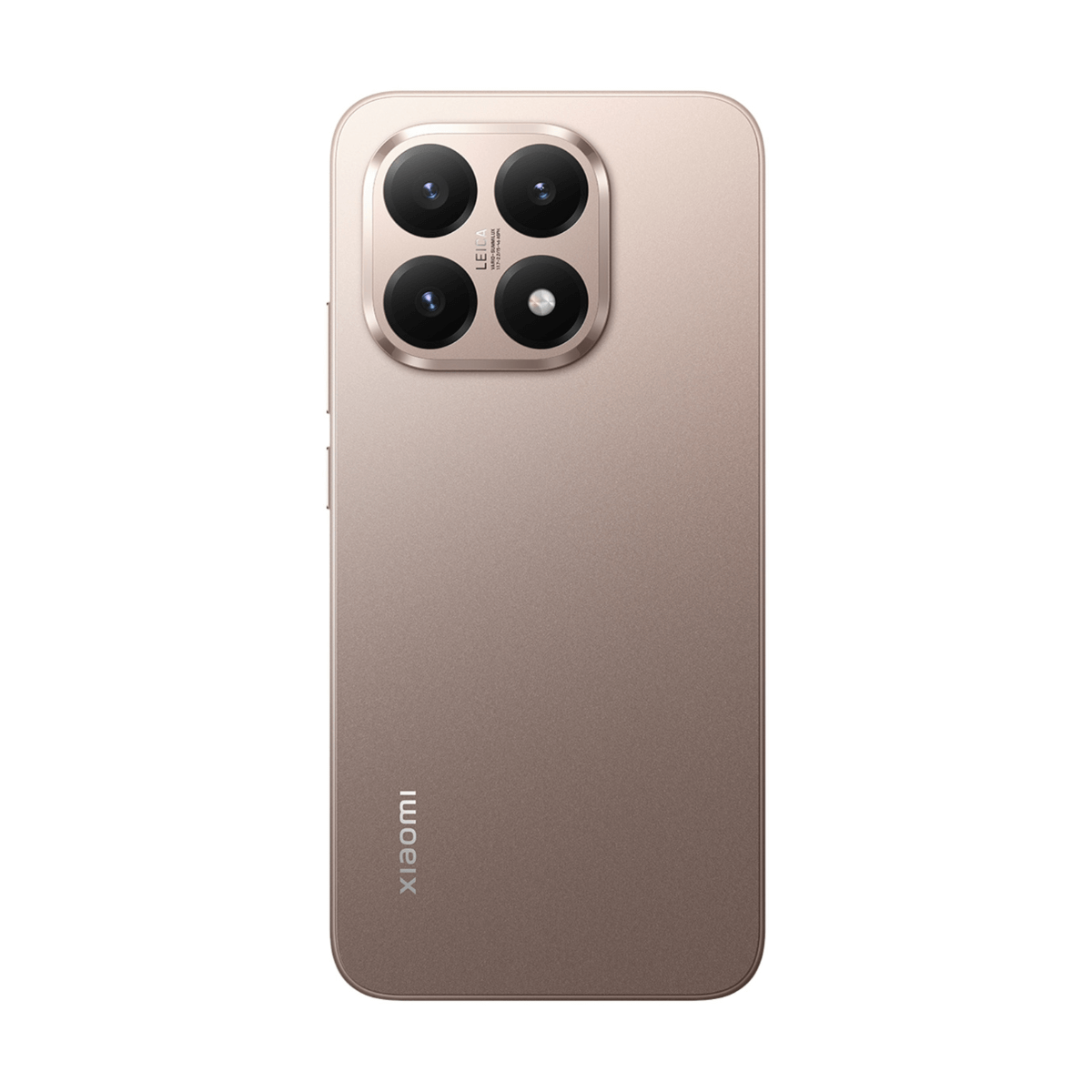 Tył brązowego smartfona z czterema aparatami i logo Xiaomi.