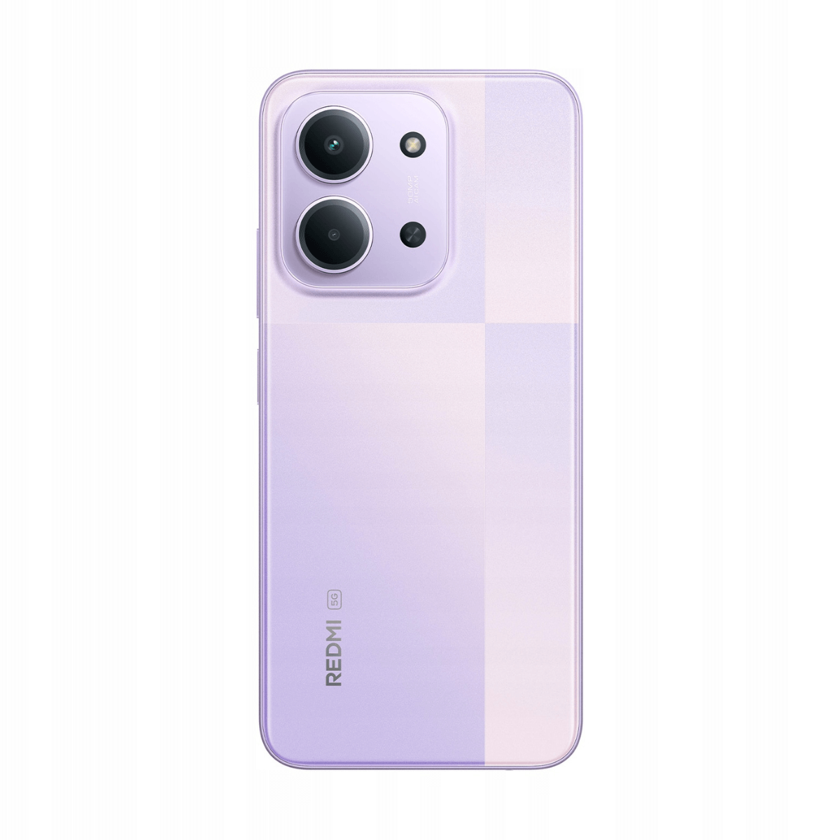 Uno smartphone viola con due fotocamere e logo rosso su sfondo bianco.