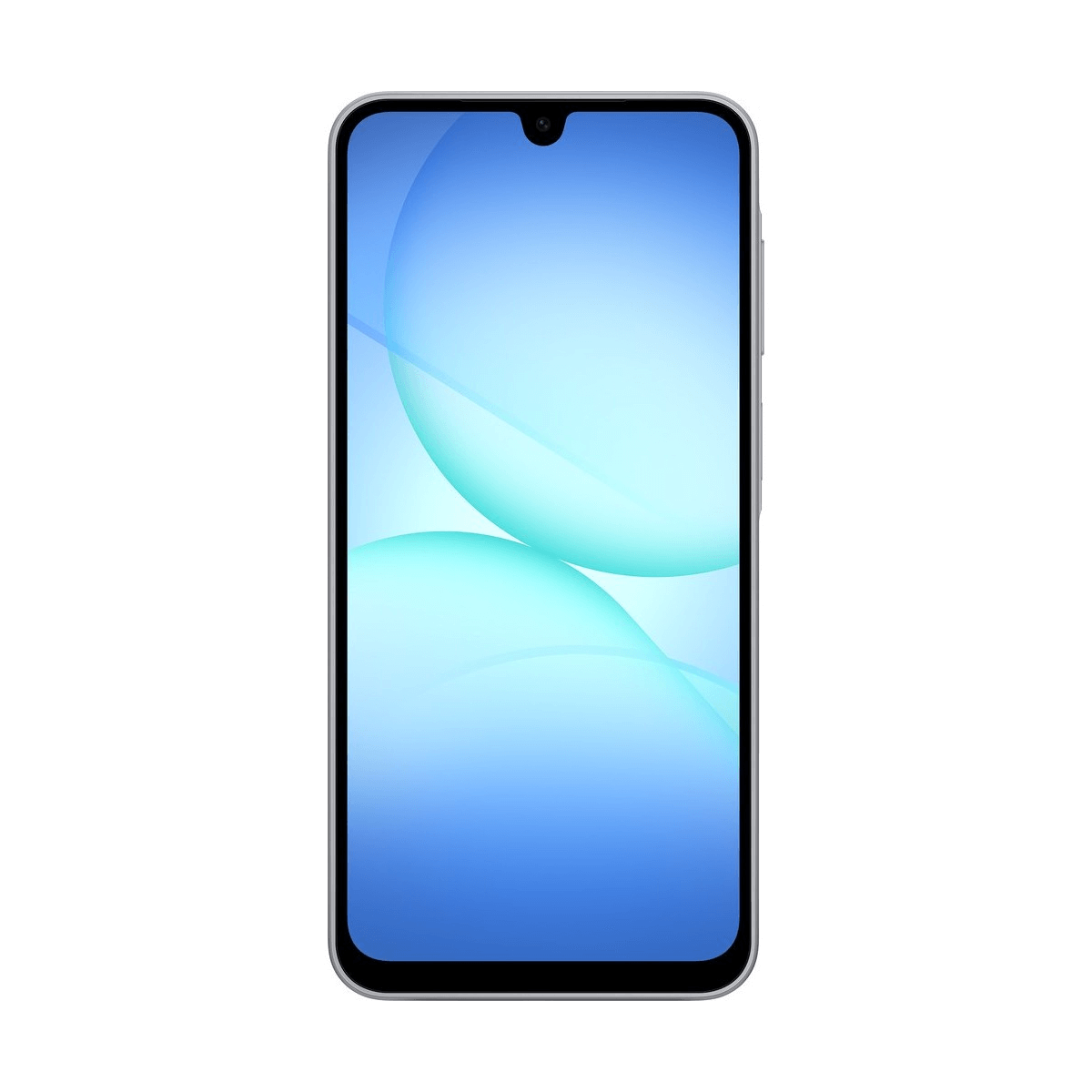 Nowoczesny smartfon z tapetą w kolorze niebieskim i turkusowym.