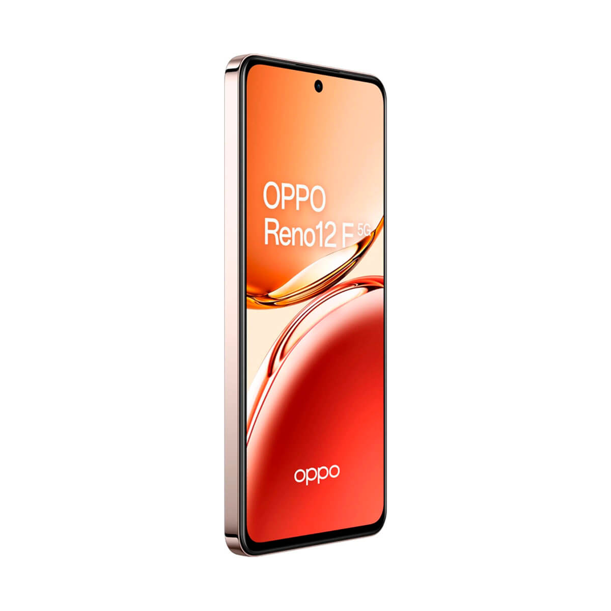 Uno smartphone OPPO Reno12 5G visualizzato con sfondo arancione e logo OPPO.