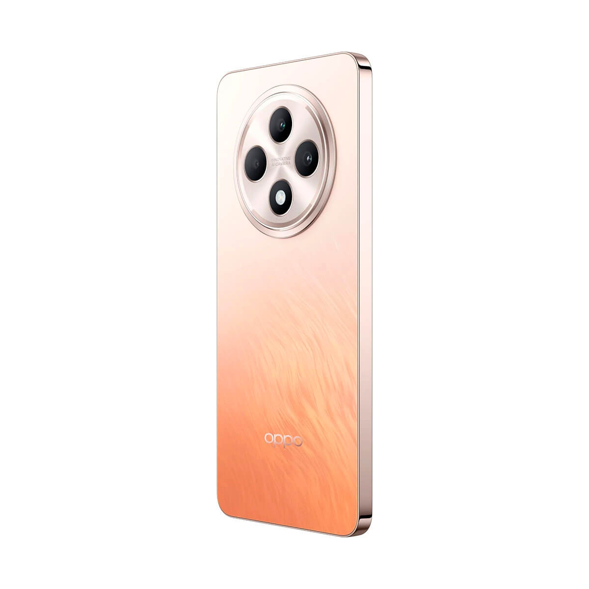 Un telefono Oppo color oro rosa con modulo fotocamera circolare e quattro lenti.
