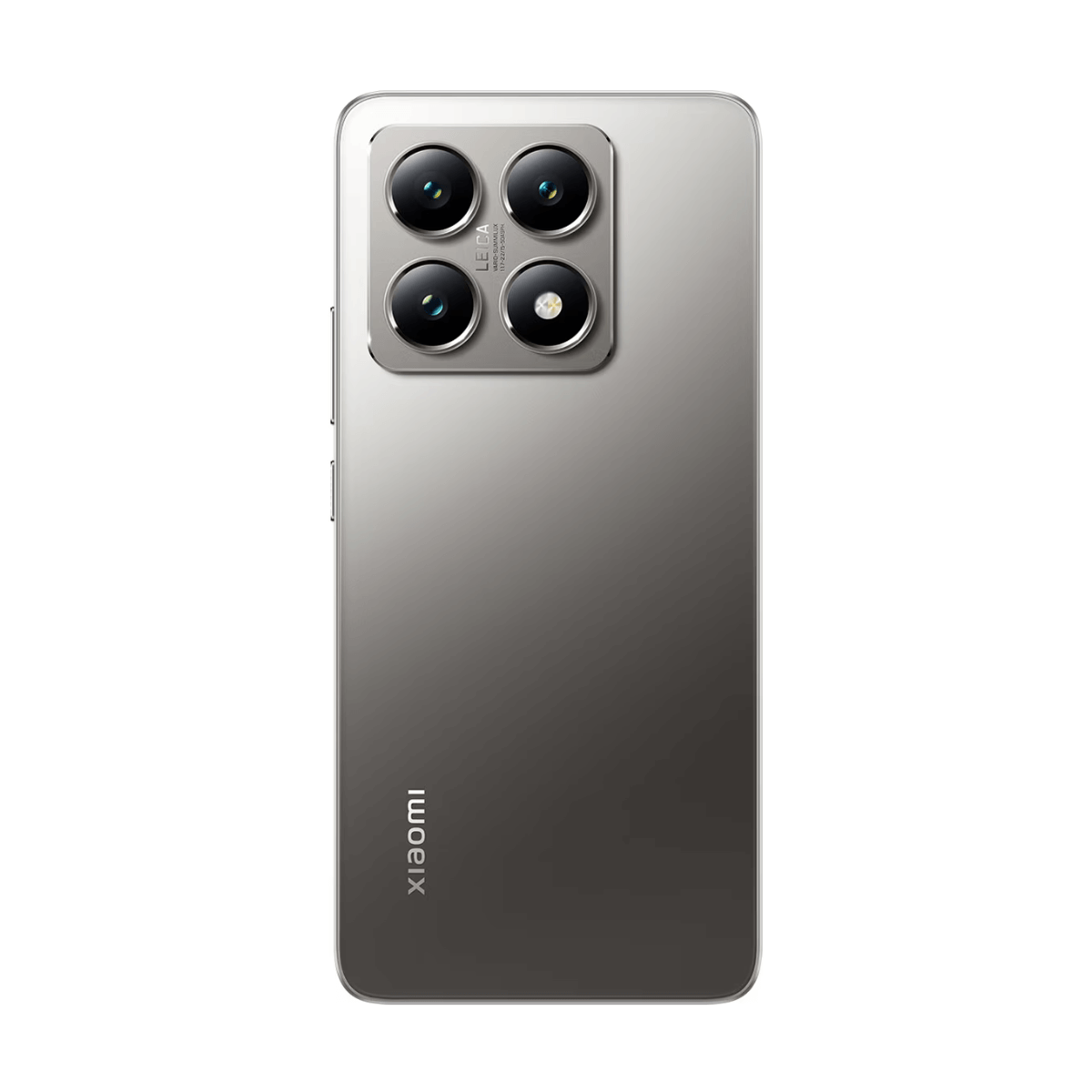 Achterkant van een grijze smartphone met vier camera's en Xiaomi-logo.