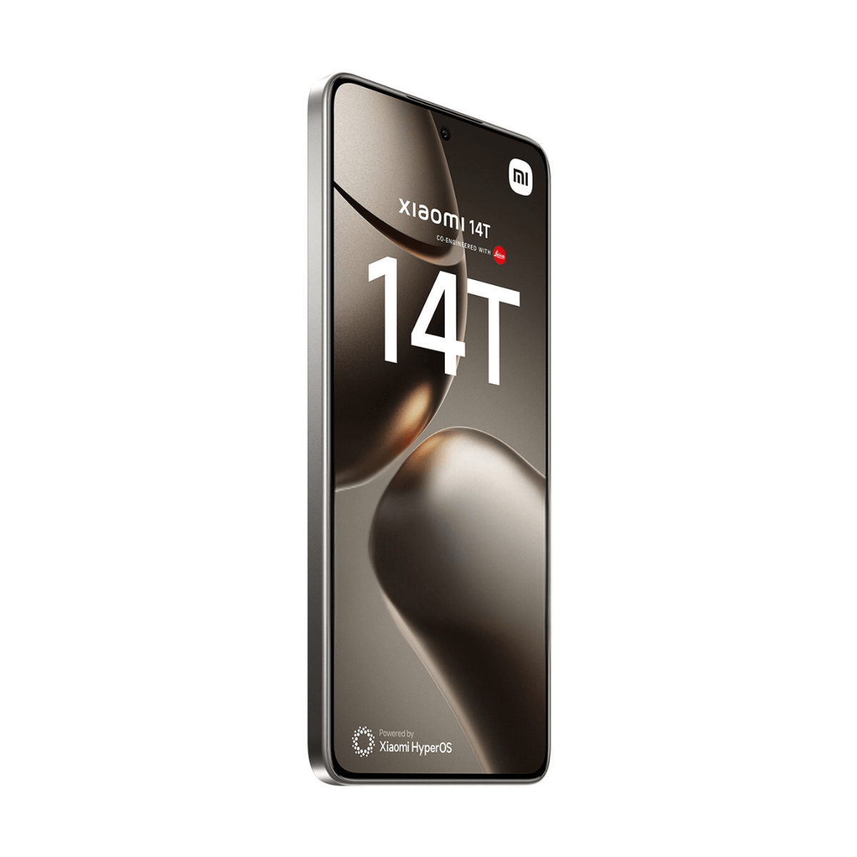 Een Xiaomi 14T smartphone met Leica-logo, op een witte achtergrond.