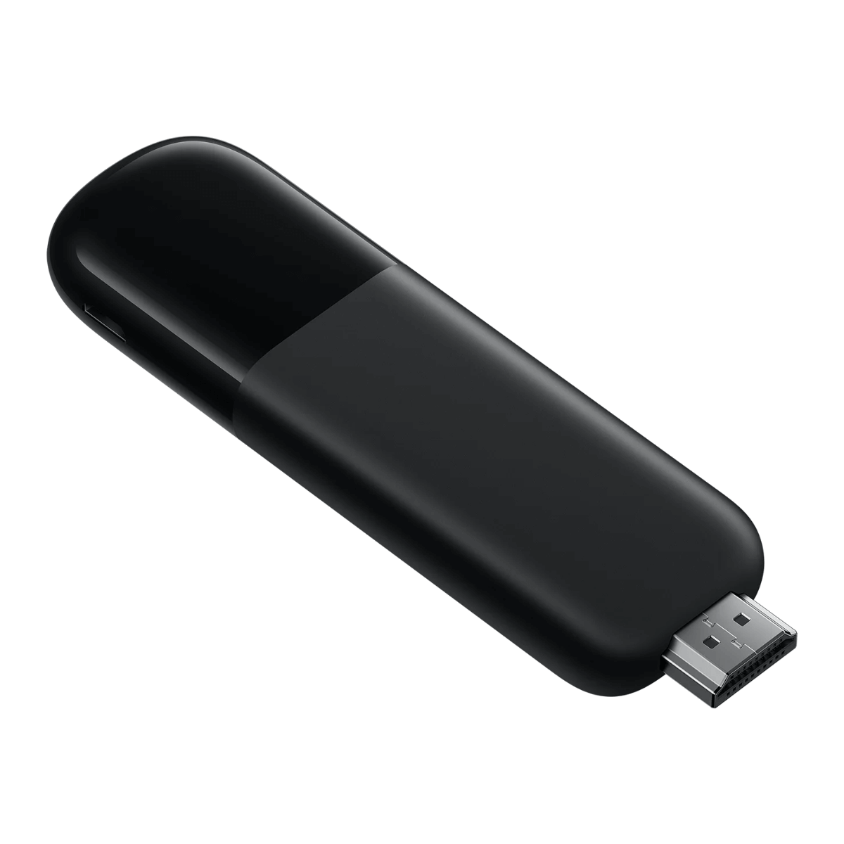 Reproductor de streaming HDMI negro con cuerpo redondeado y conector visible.