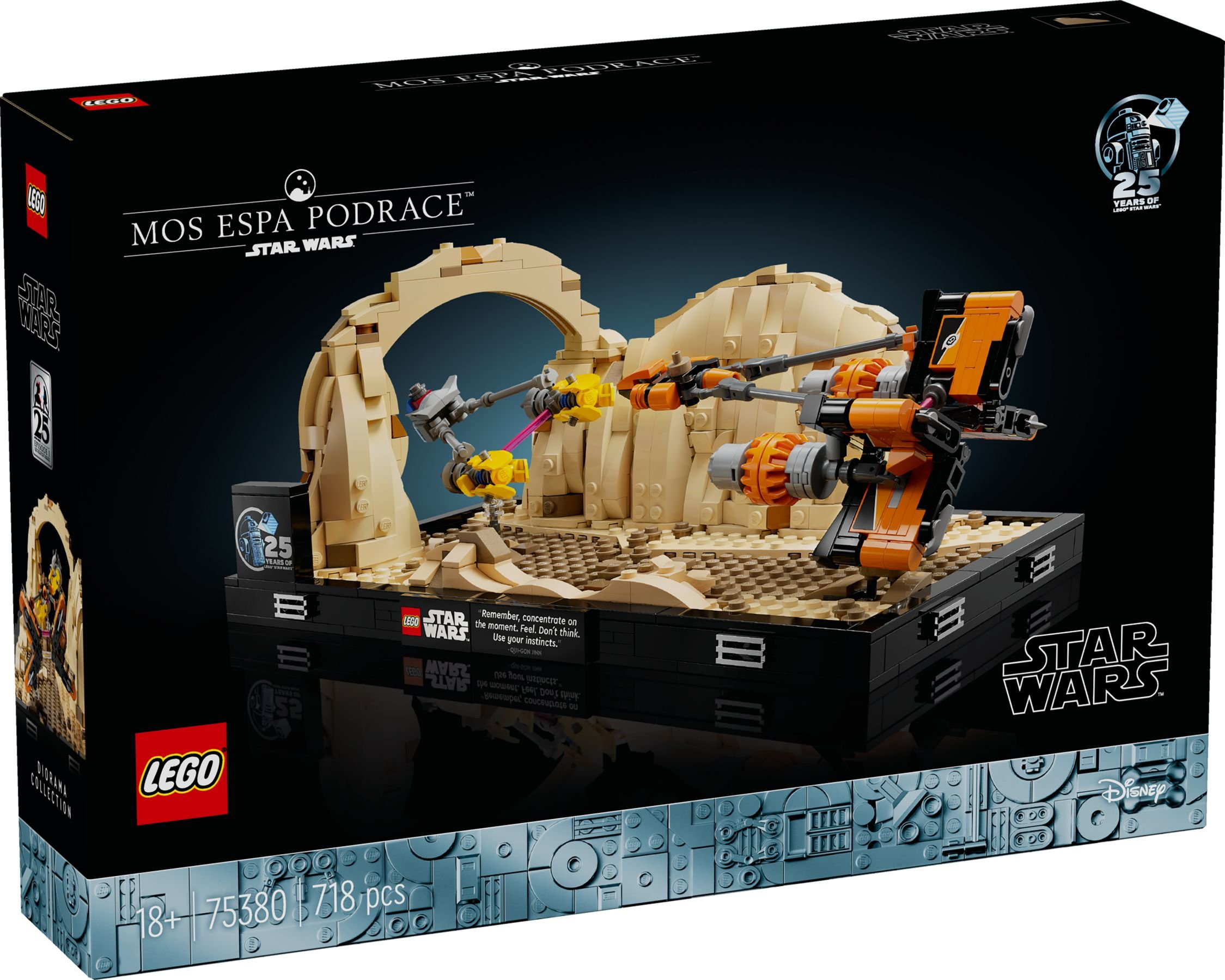 Lego Star Wars Mos Espa Podrace Bauset mit Wüstenlandschaft und Podracern.