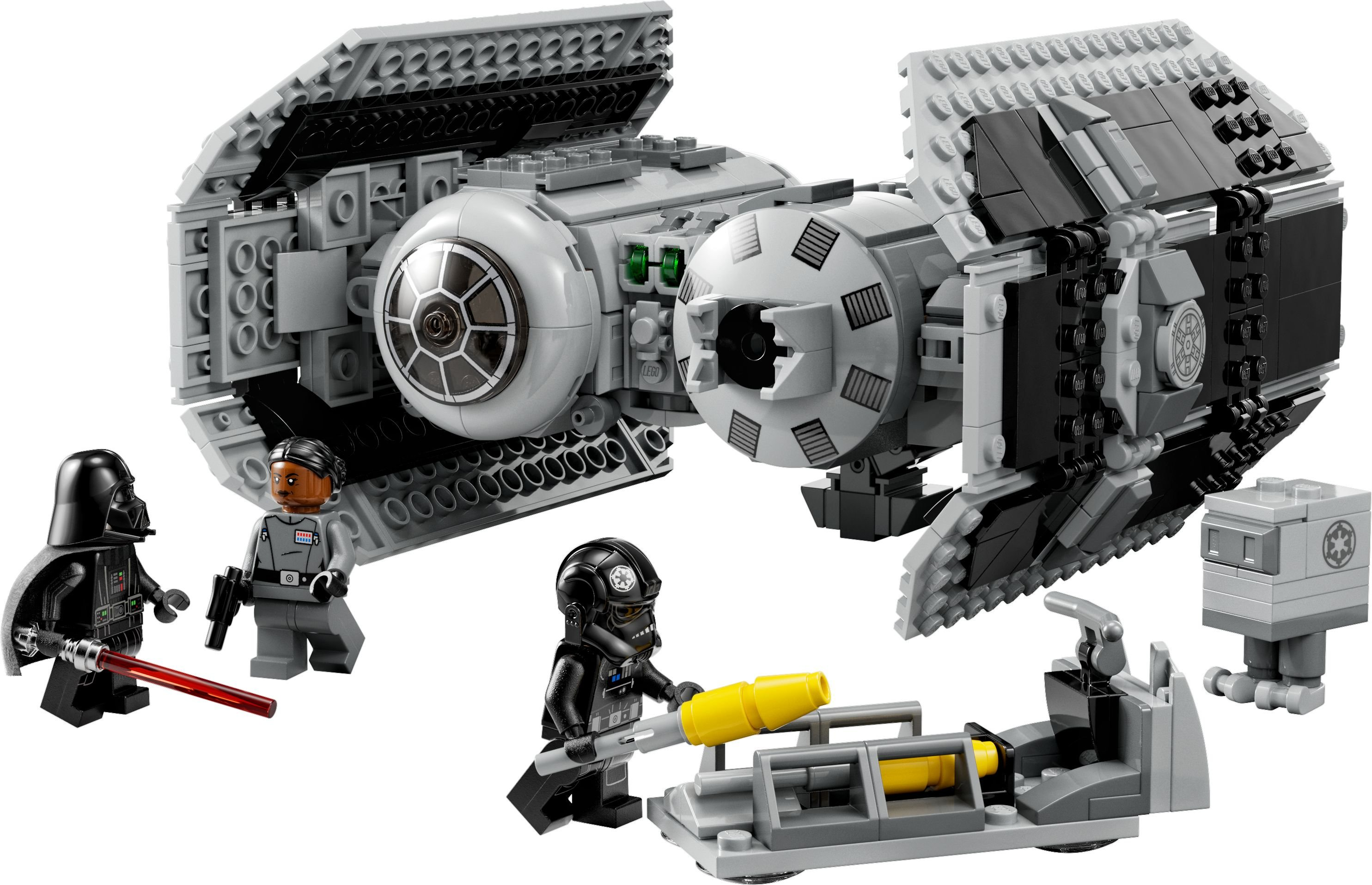 Ein LEGO-Raumschiff mit Darth Vader und zwei Minifiguren.