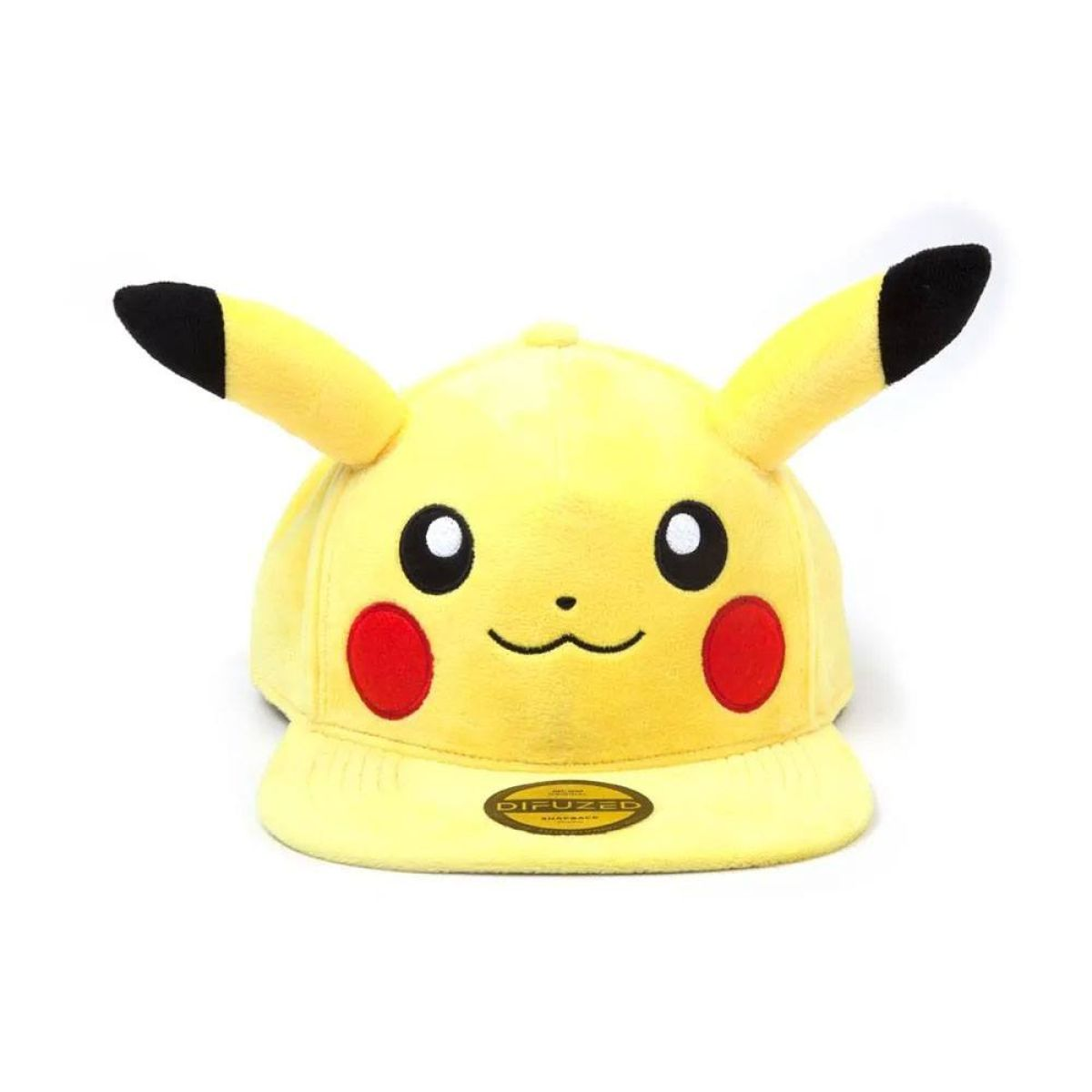 Eine gelbe Pikachu-Kappe mit Ohren und Gesicht.