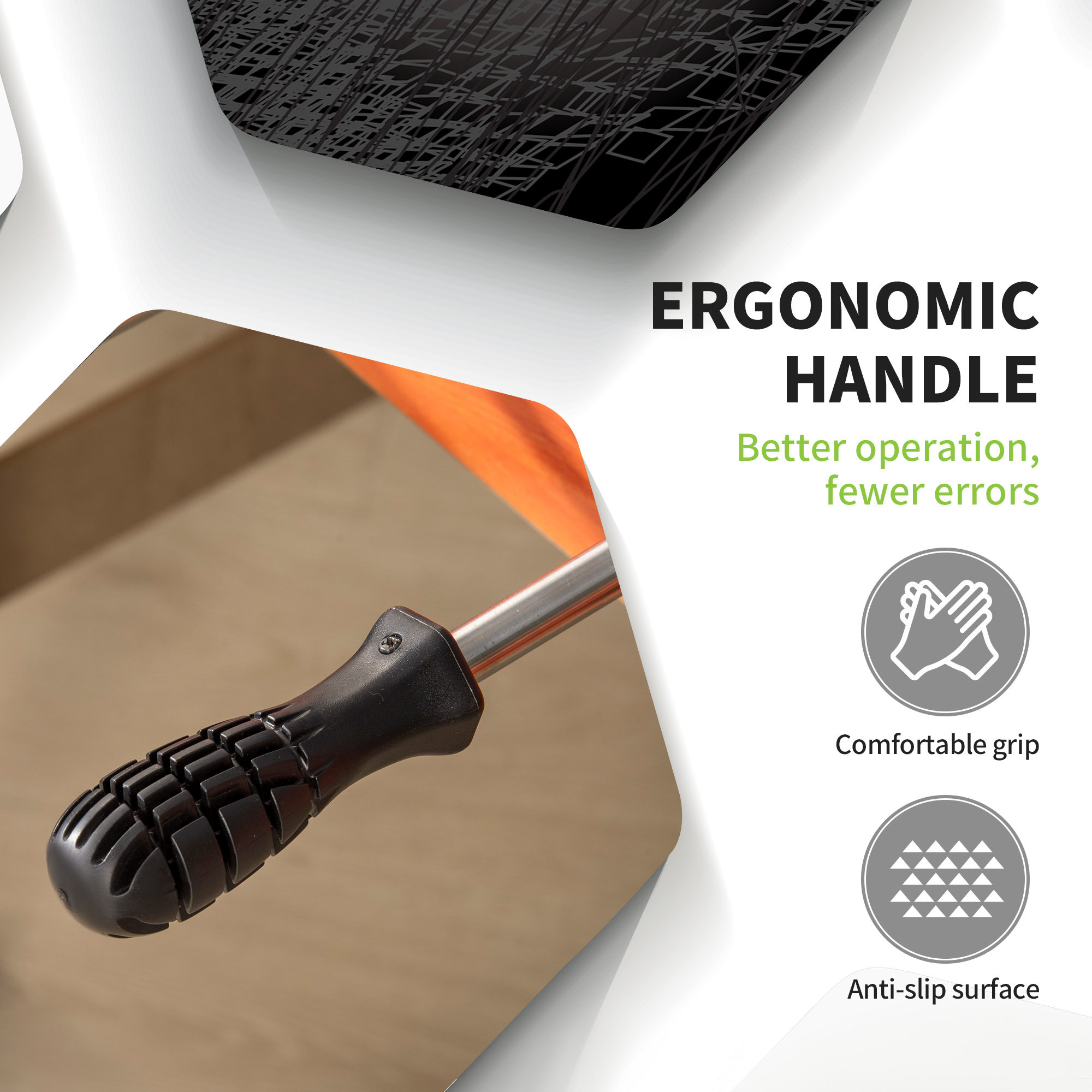 Mango ergonómica con superficie antideslizante para un agarre cómodo.