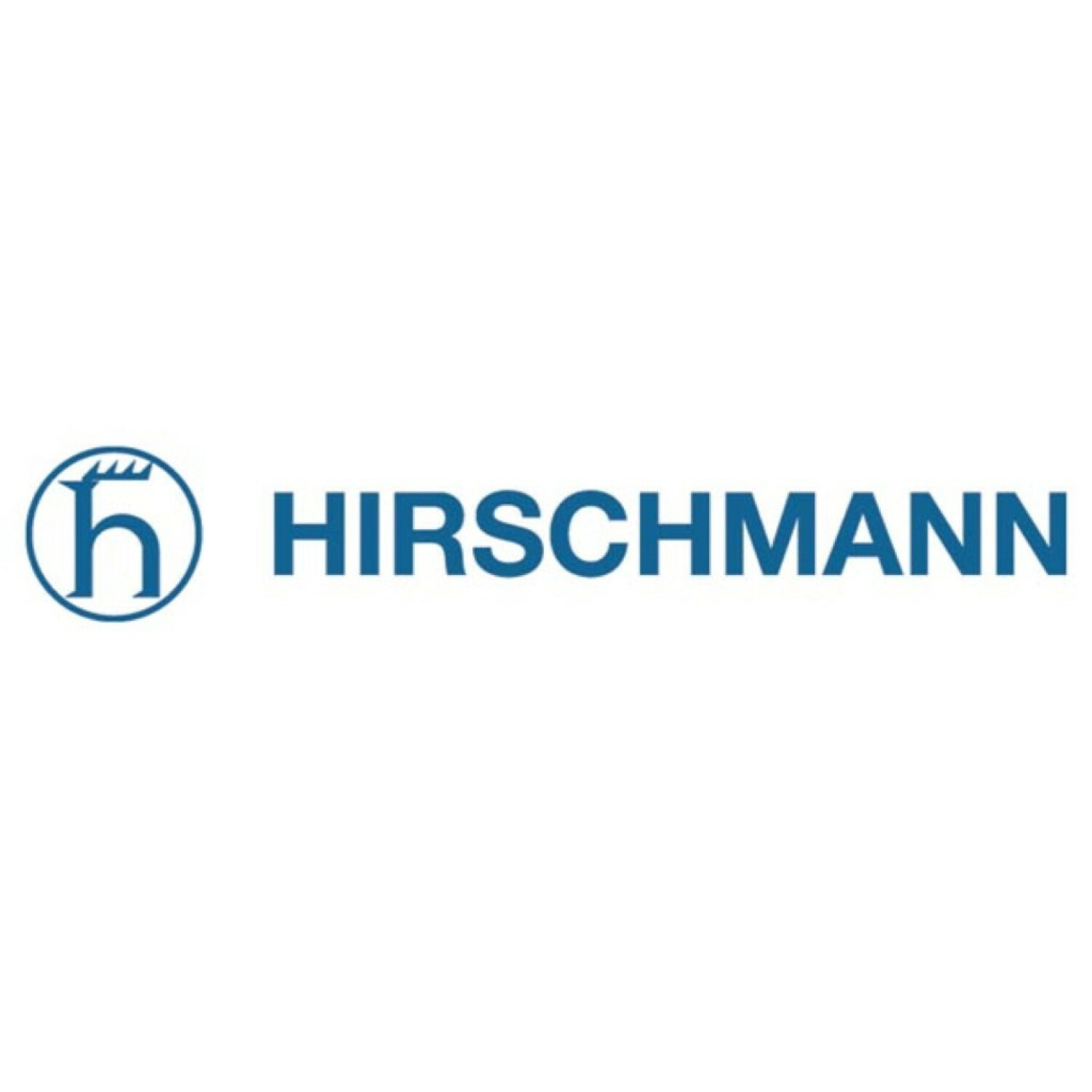 Blaues Logo mit Hirschgeweih-Symbol und Text.