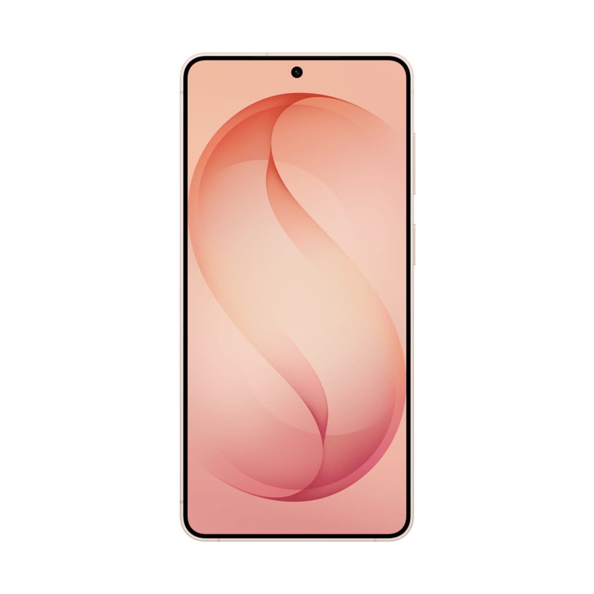 Uno smartphone elegante con uno sfondo astratto rosa chiaro con forme organiche.