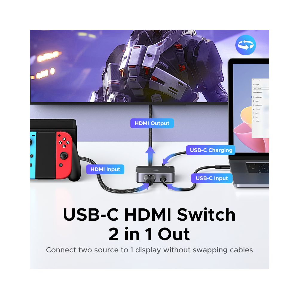 USB-C HDMI anahtarı Switch ve dizüstünü TV'ye bağlar.