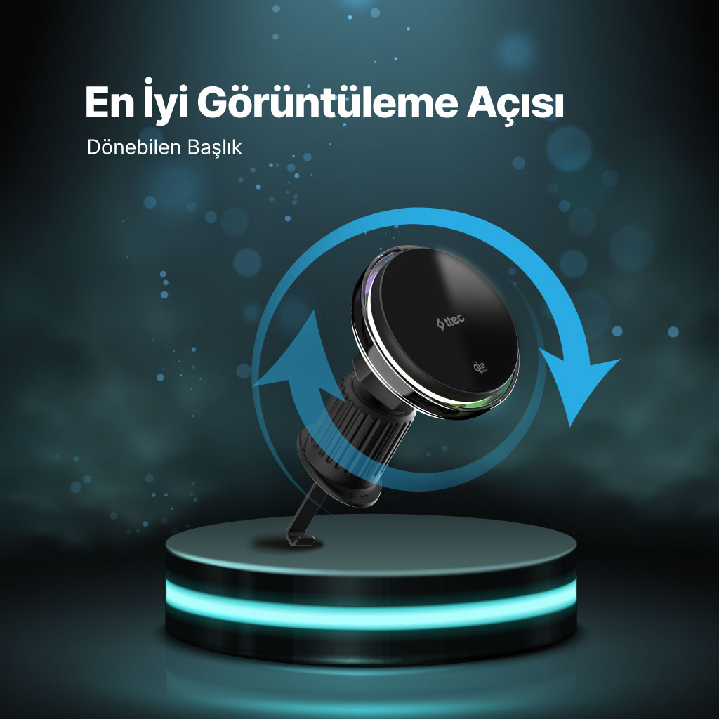 Dönüşü gösteren mavi ok ile siyah telefon tutucu.