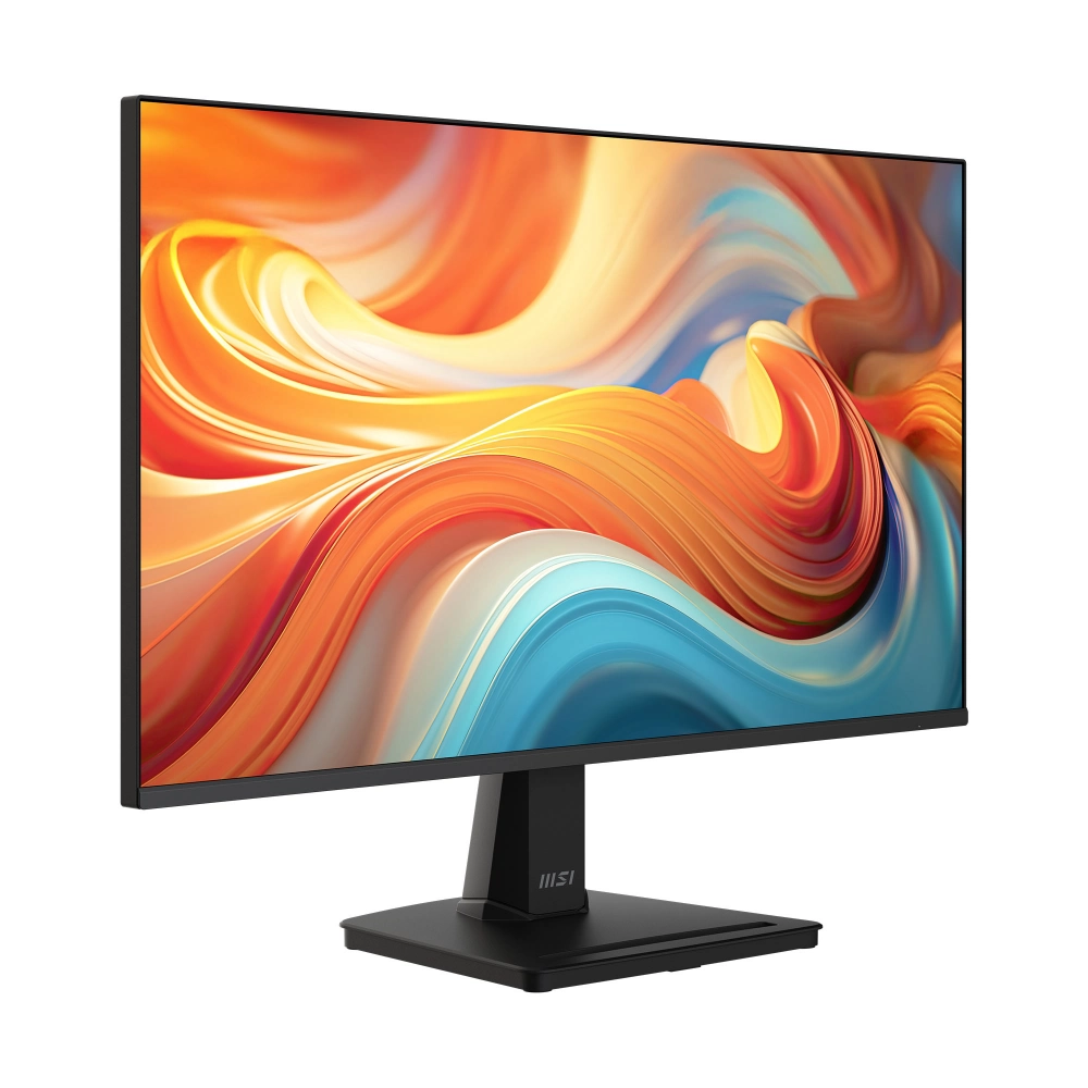 Un monitor nero con uno sfondo astratto e colorato sullo schermo.
