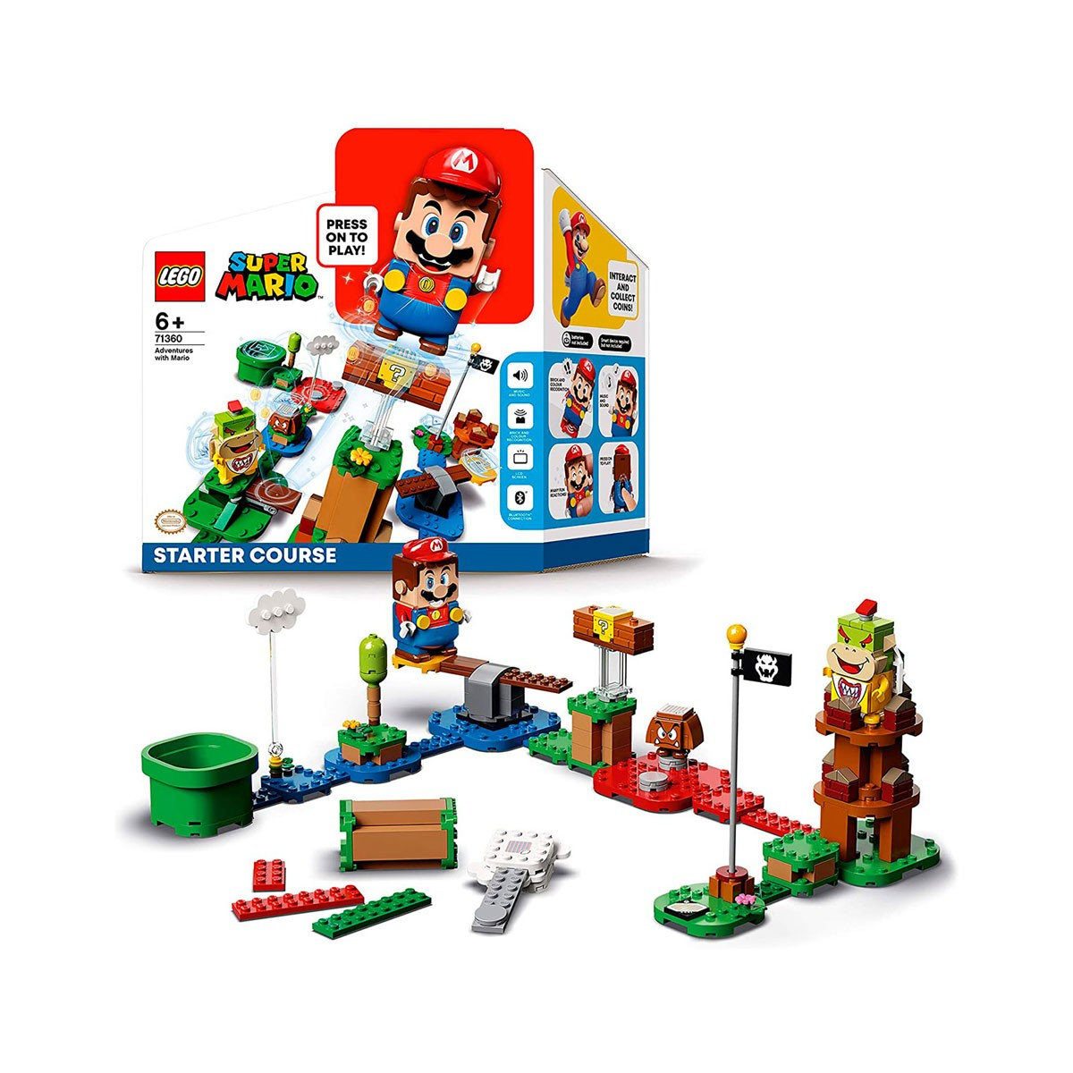 Set Lego Super Mario Starter Course con figura di Mario e percorso di gioco.