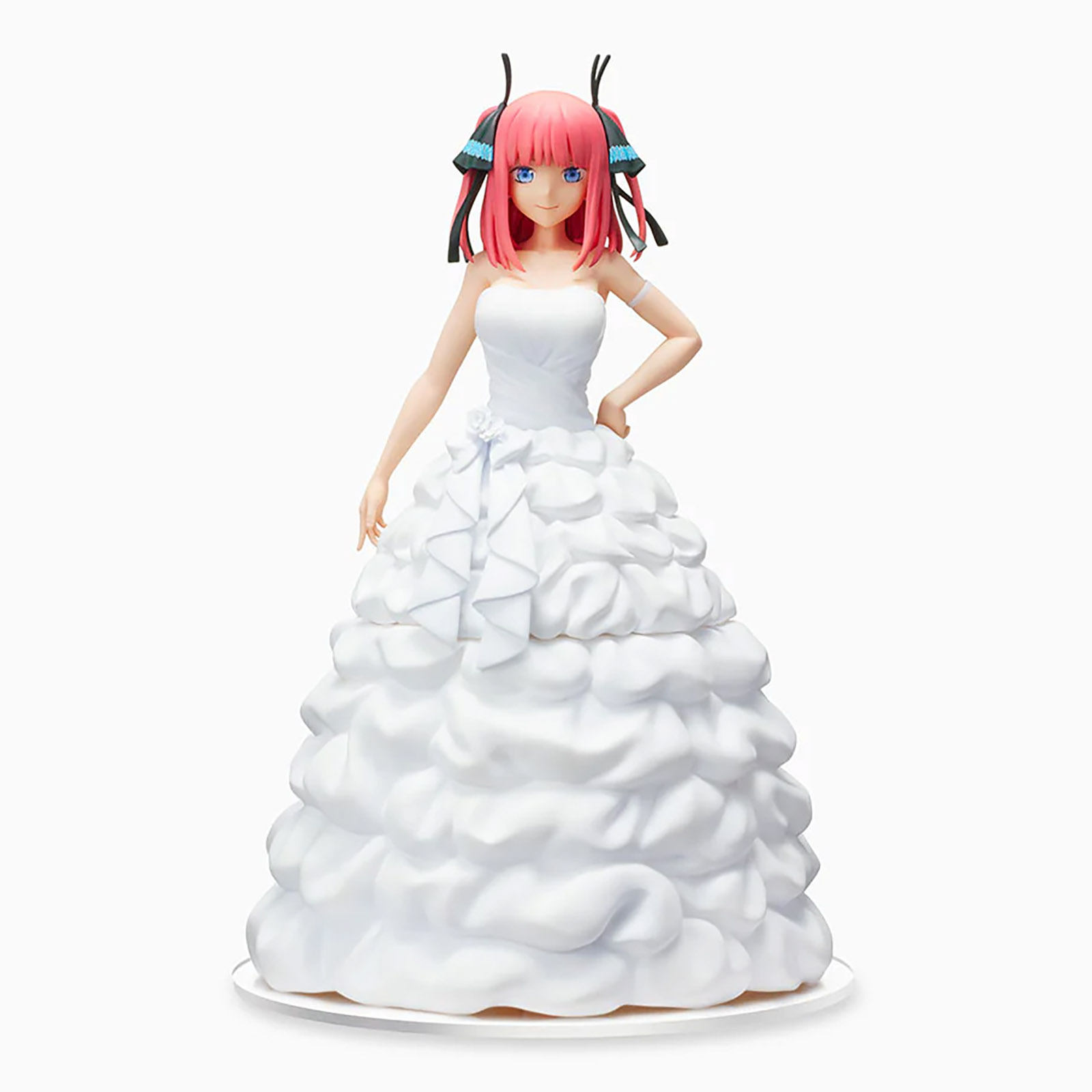 Anime-Figur eines Mädchens mit pinken Haaren in einem weißen Brautkleid.