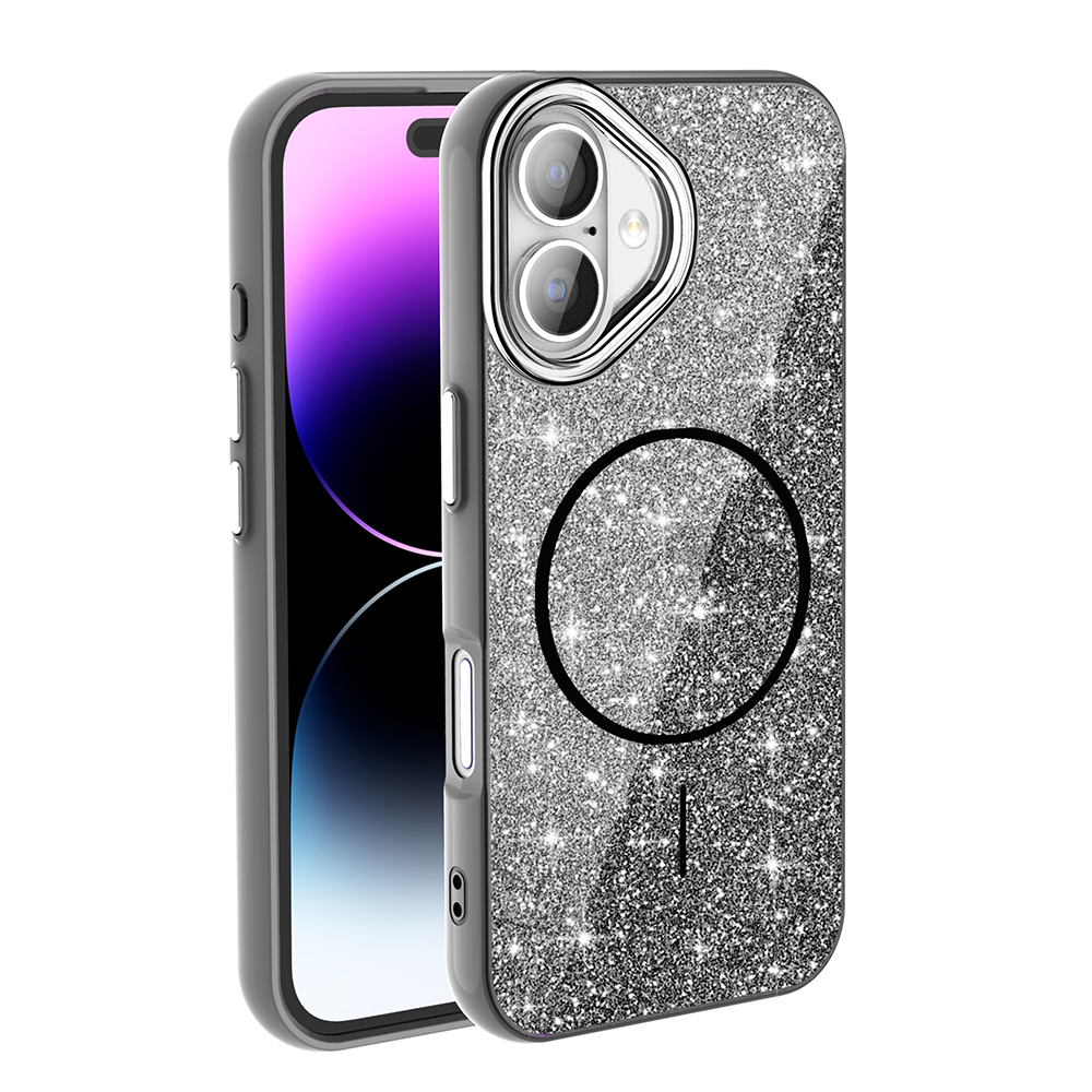 Gümüş rengi parlak kılıflı gri telefon, kamera çıkıntılı.