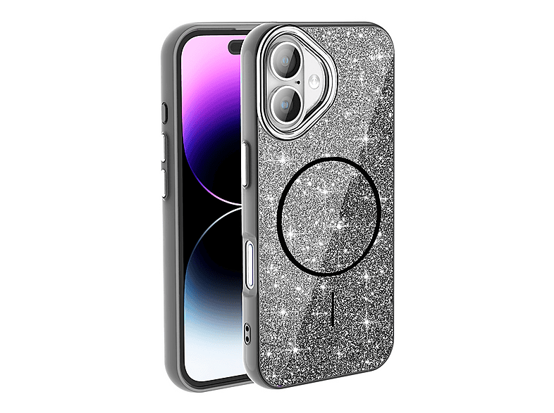 LOPARD iPhone 16 Uyumlu Mgsafe Şarj Özellikli Parlayan Simli Okso Kapak Telefon Kılıfı Siyah