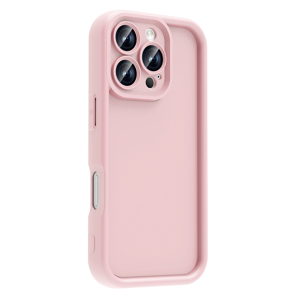 Arkada üç kamera lensi bulunan pembe telefon kılıfı.