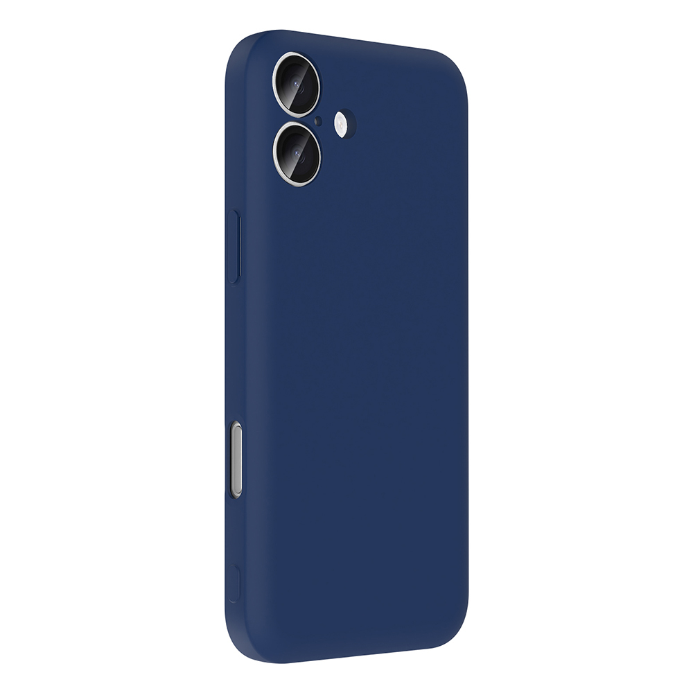 İki kameralı ve flaşlı lacivert telefon kılıfı.
