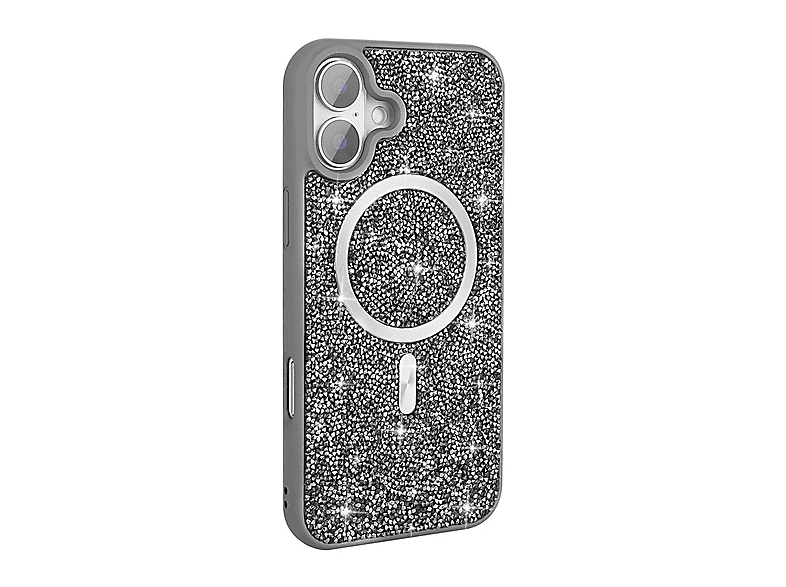 LOPARD iPhone 16 Pro Uyumlu Pırlanta Tasarımlı Mgsafe Şarj Özellikli Mozaik Silikon Kapak Telefon Kılıfı Titanyum-Gri
