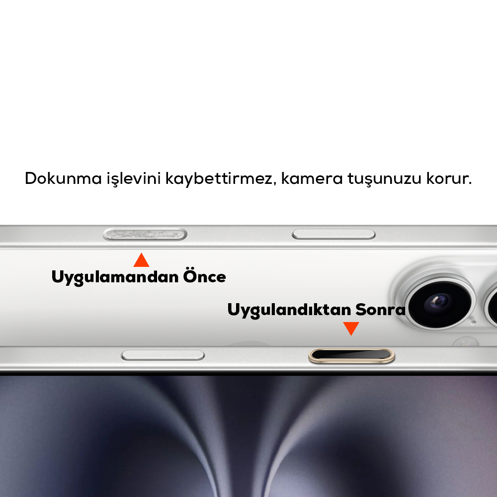 Kamera modülüne ve Türkçe metne sahip akıllı telefonun yakın çekimi.