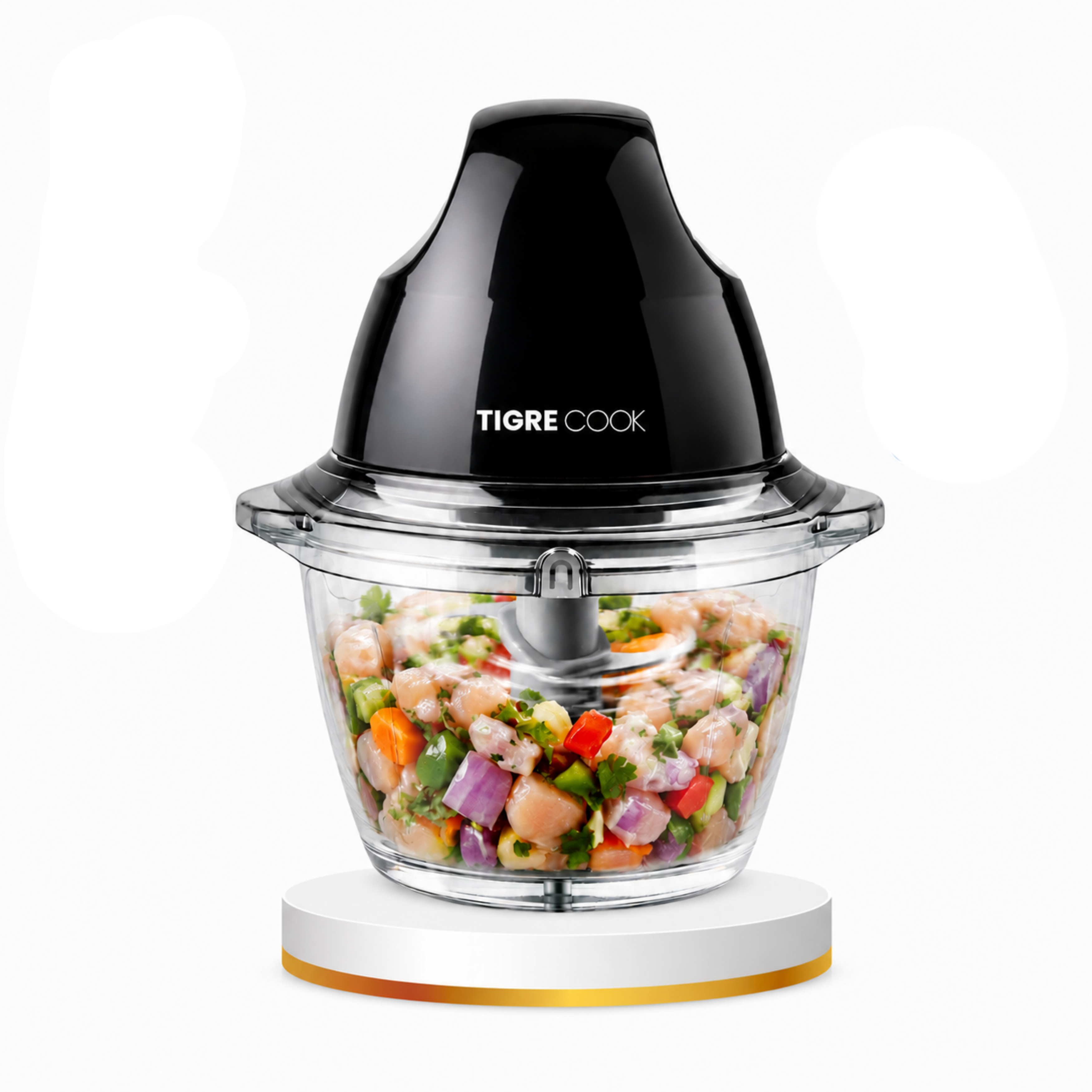 TIGRECOOK Instantchopper Fit 1 l 600 W Cam Çift Çelik Bıçak Hazneli Et Kıyma ve Sebze Rondo Doğrayıcı Siyah